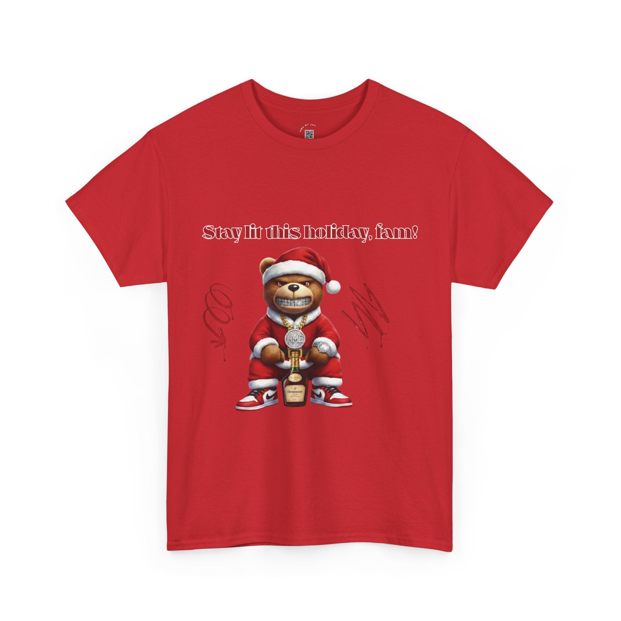 Stay Lit This Holiday, Fam! Santa Teddy Tee – Funny Christmas Graphic T-Shirt
