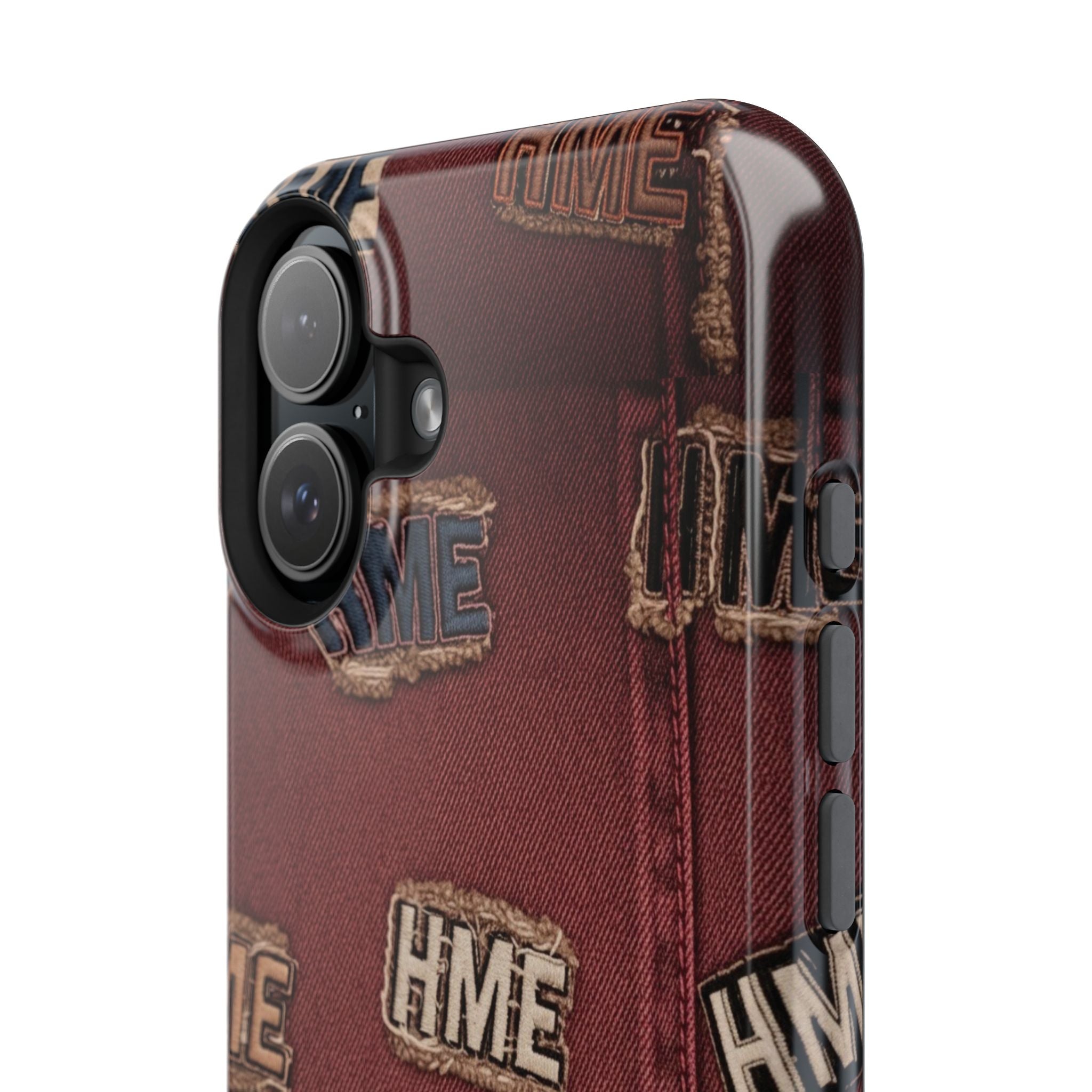 Phone Cases with HME Red Stressed Denim and Patches