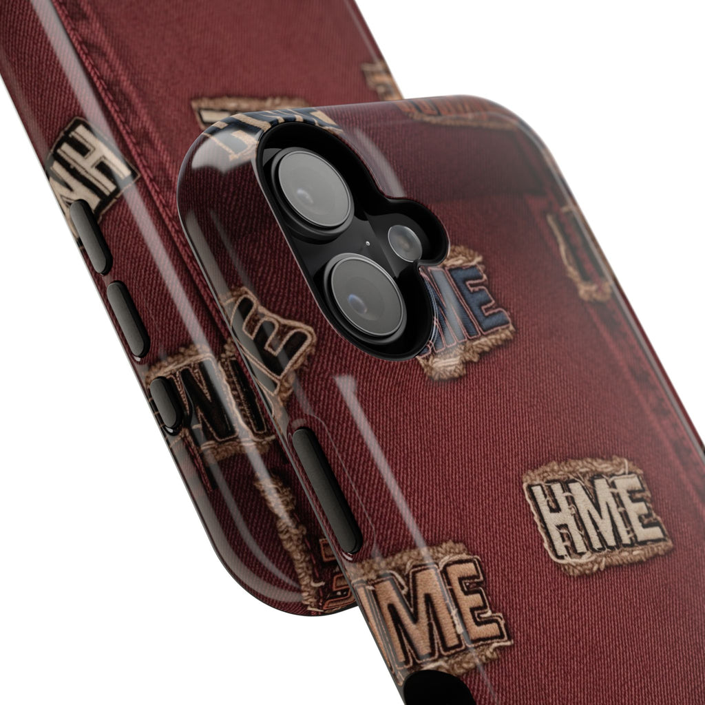 Phone Cases with HME Red Stressed Denim and Patches