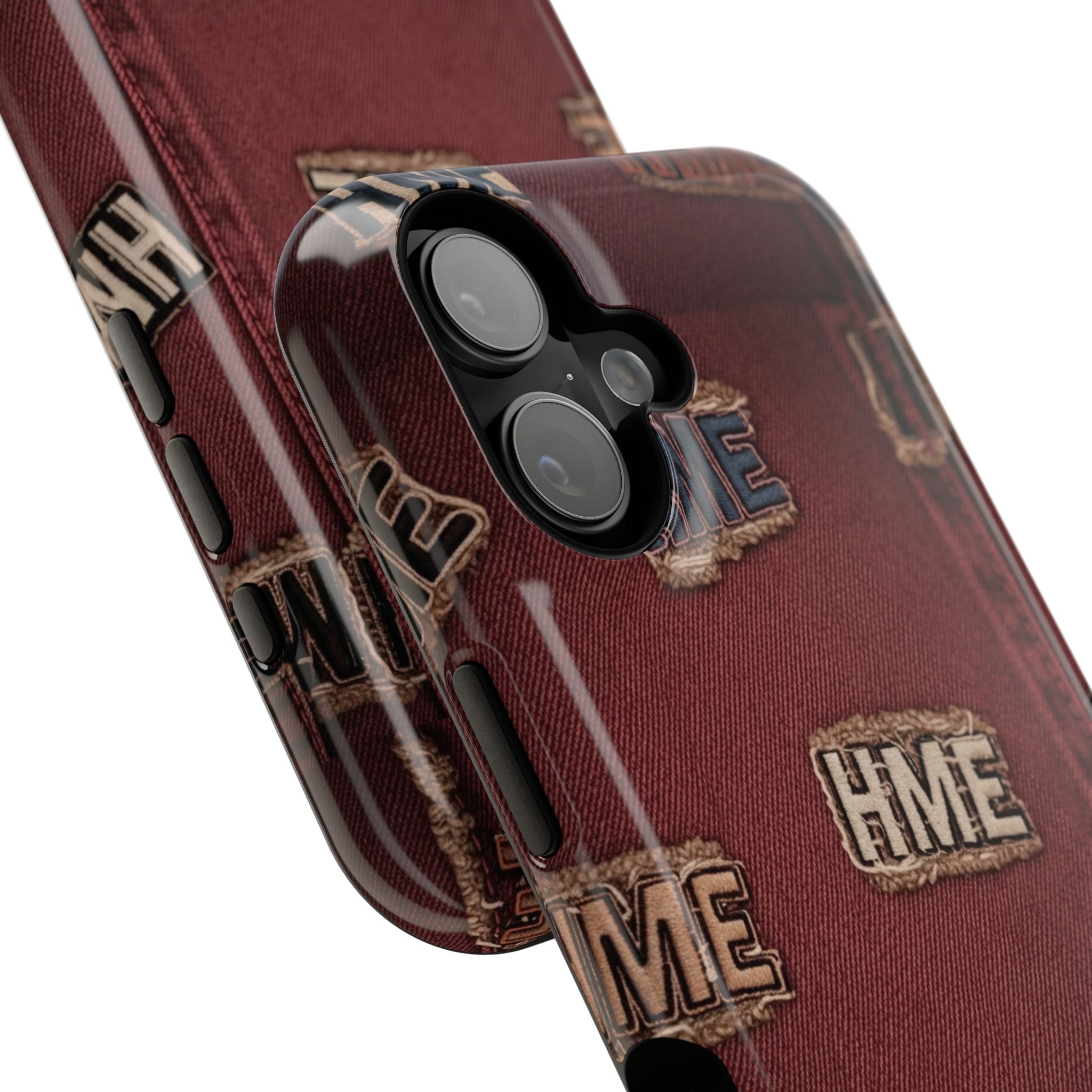 Phone Cases with HME Red Stressed Denim and Patches