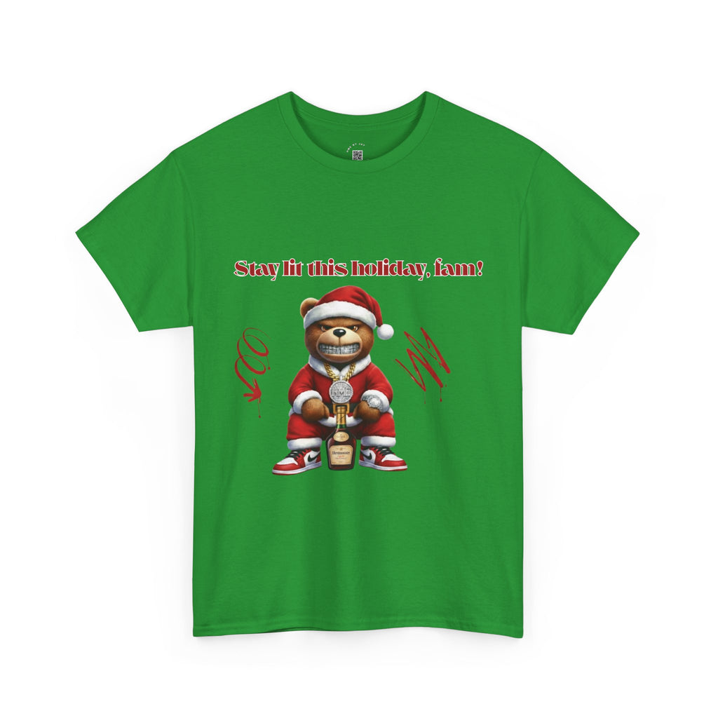 Stay Lit This Holiday, Fam! Santa Teddy Tee – Funny Christmas Graphic T-Shirt