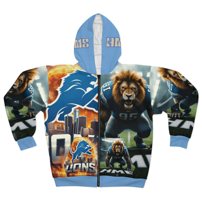 HME Detroit Lions Unisex Zip Hoodie (AOP)