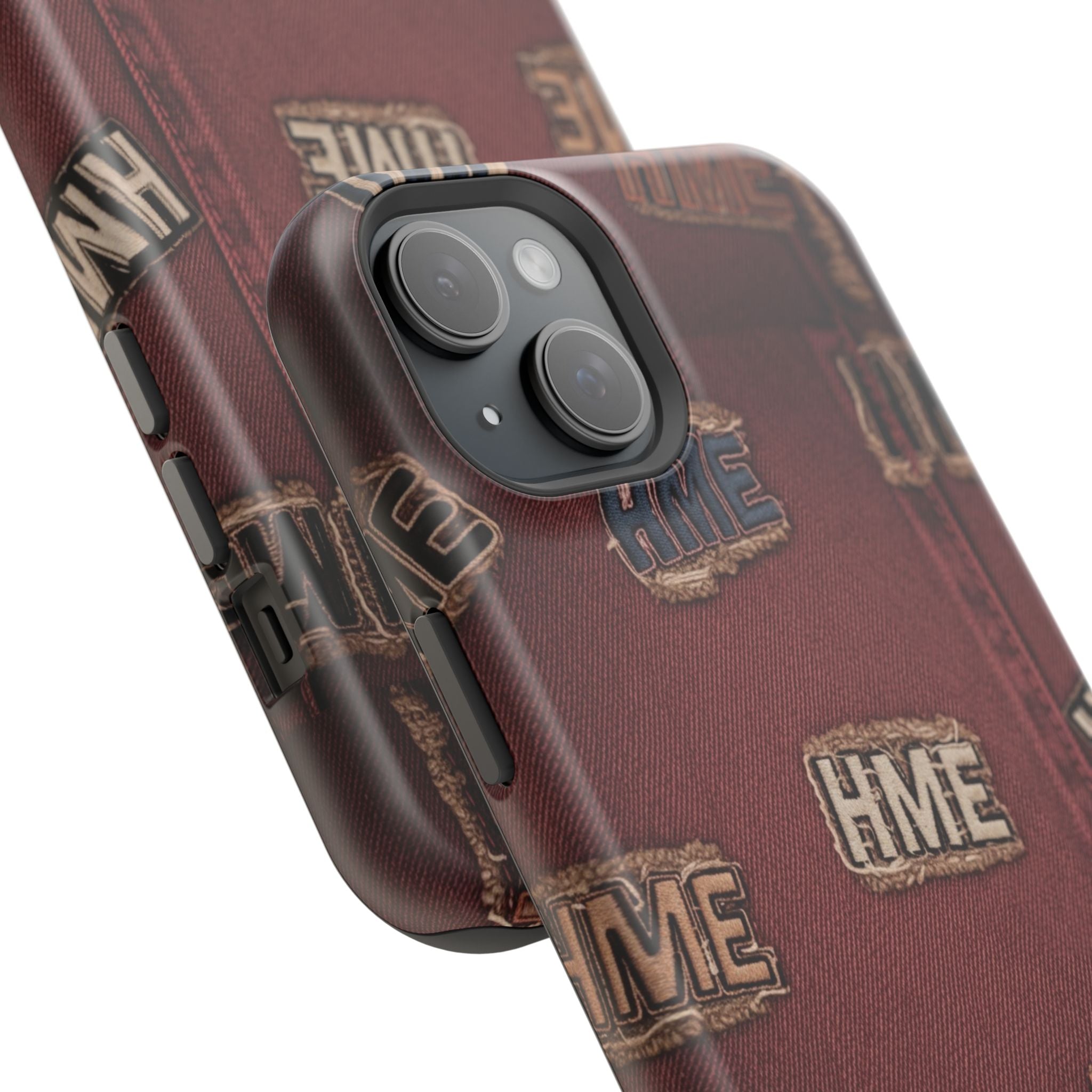 Phone Cases with HME Red Stressed Denim and Patches
