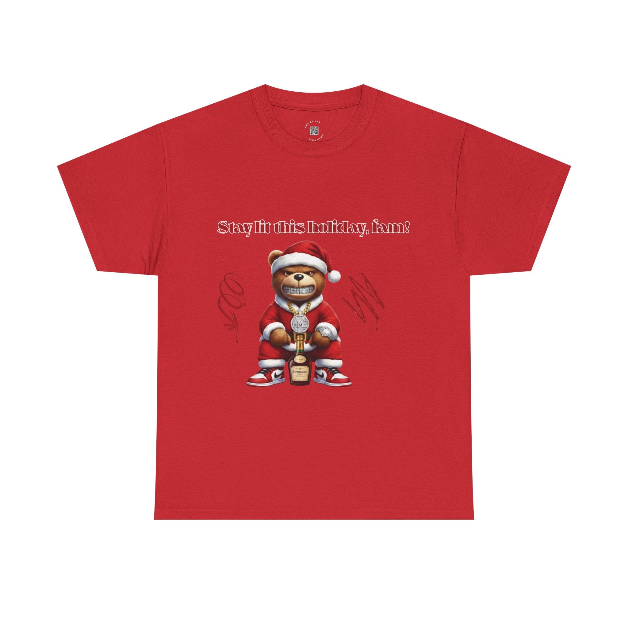 Stay Lit This Holiday, Fam! Santa Teddy Tee – Funny Christmas Graphic T-Shirt