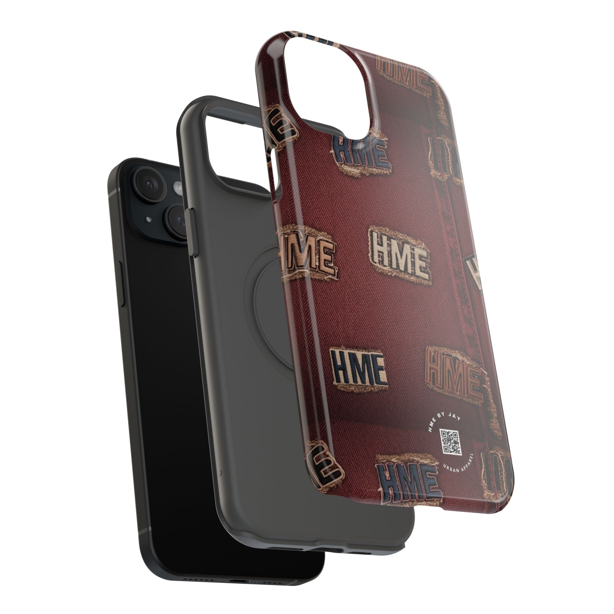 Phone Cases with HME Red Stressed Denim and Patches