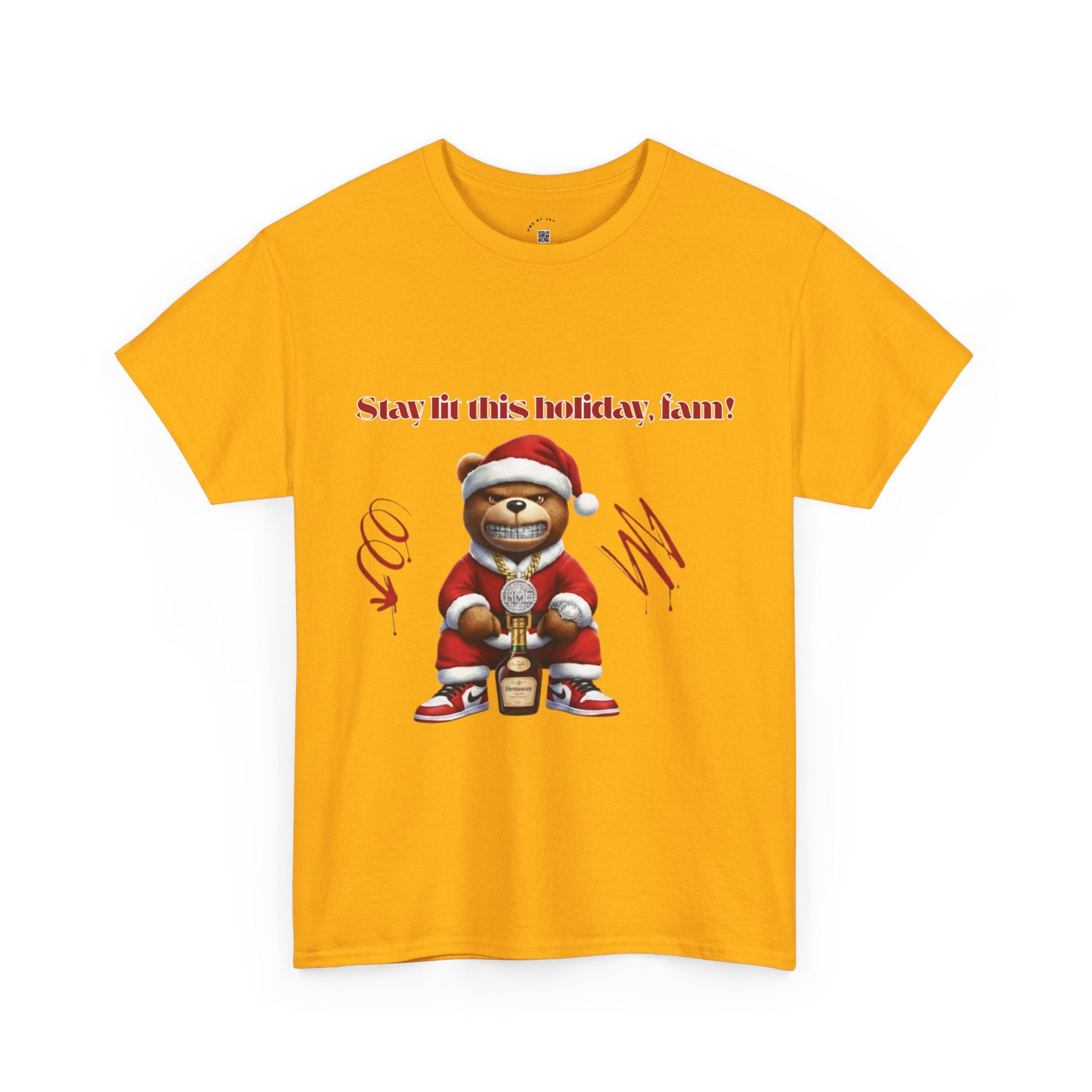 Stay Lit This Holiday, Fam! Santa Teddy Tee – Funny Christmas Graphic T-Shirt