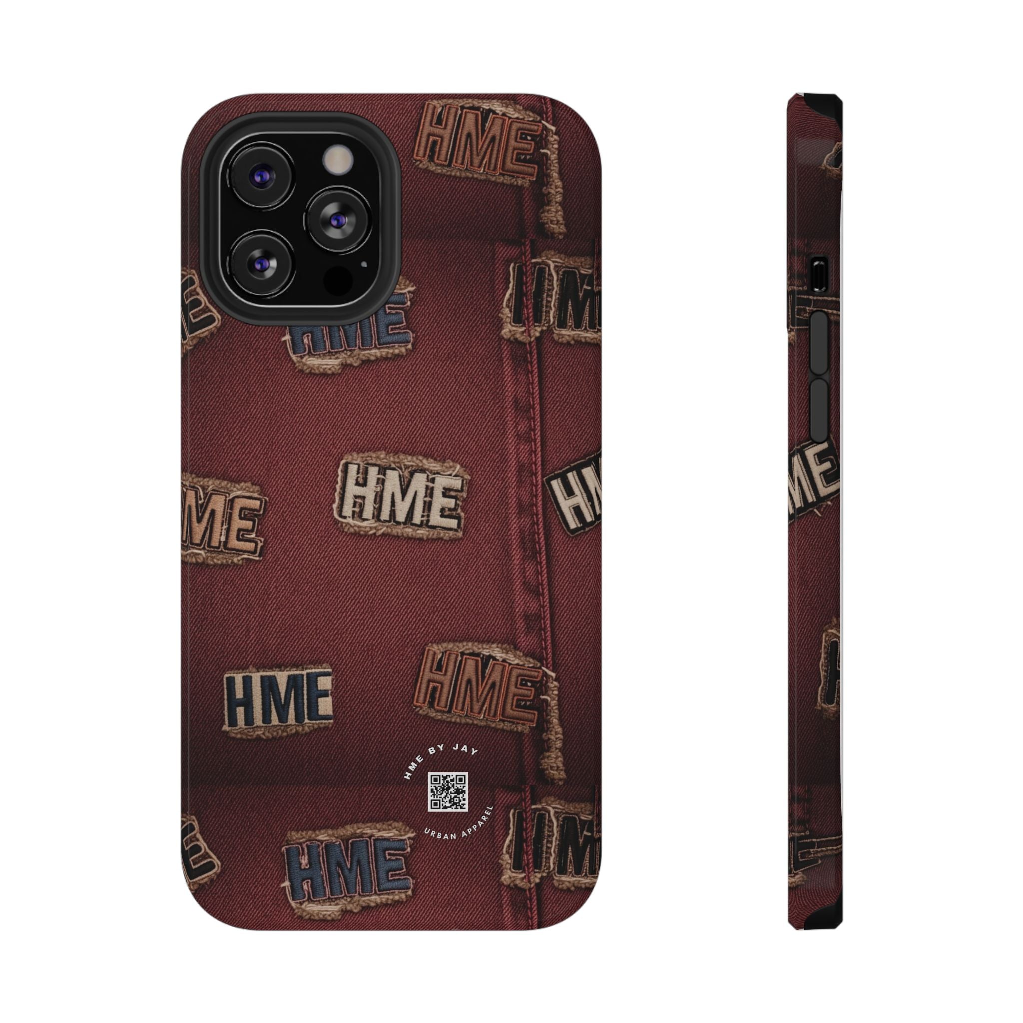 Phone Cases with HME Red Stressed Denim and Patches