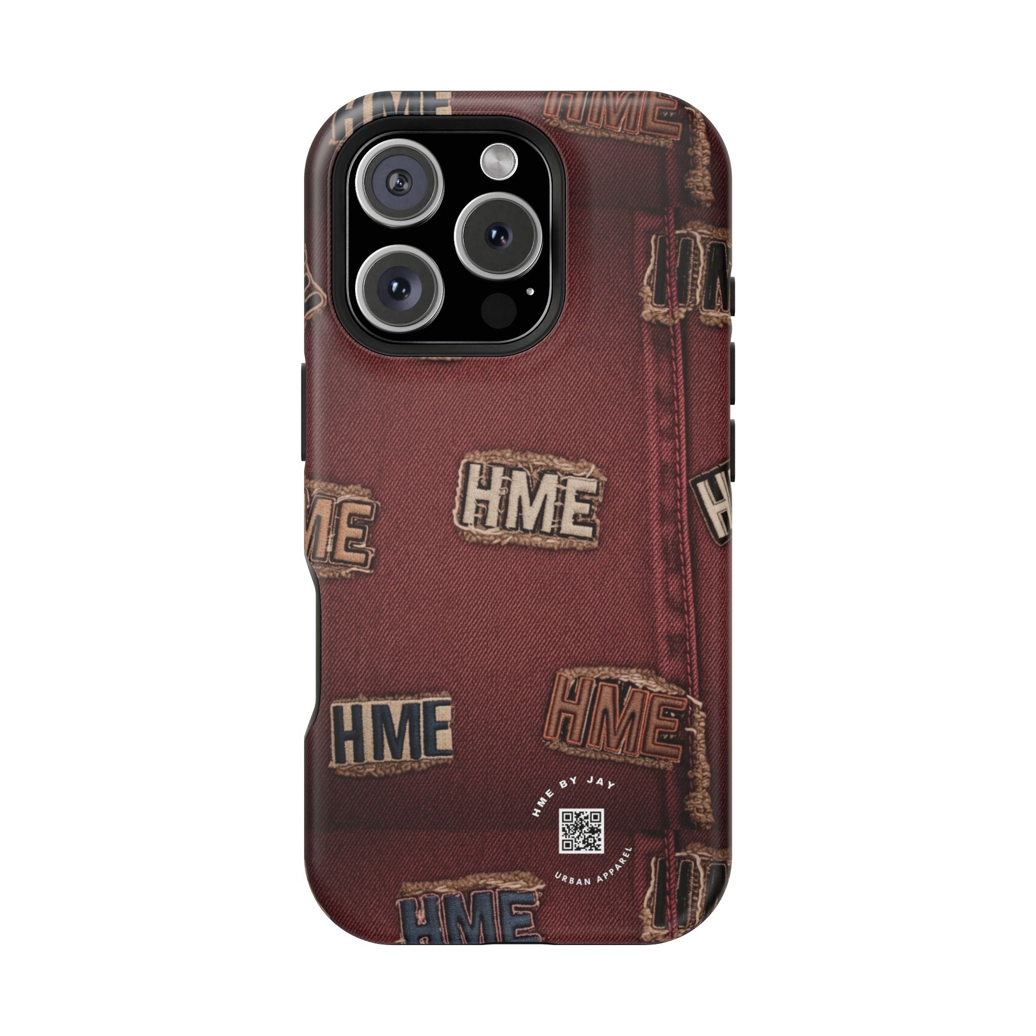 Phone Cases with HME Red Stressed Denim and Patches