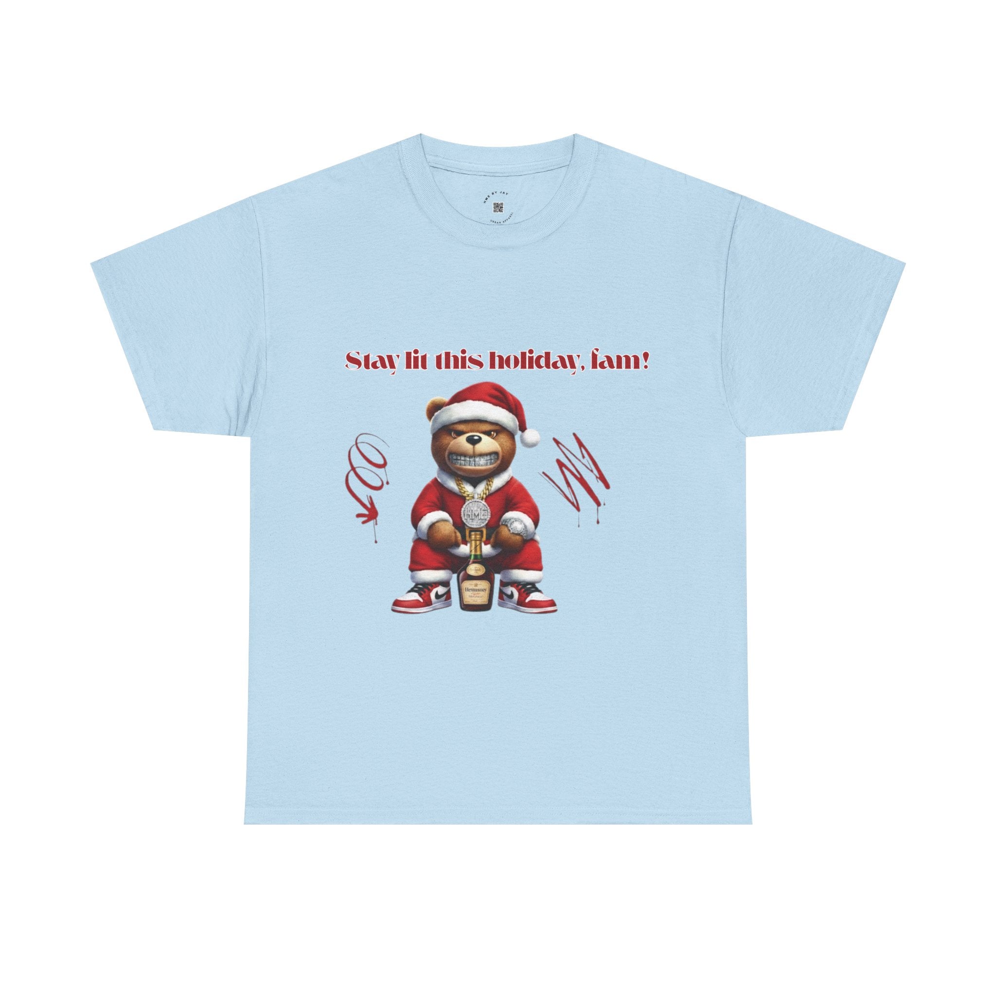 Stay Lit This Holiday, Fam! Santa Teddy Tee – Funny Christmas Graphic T-Shirt
