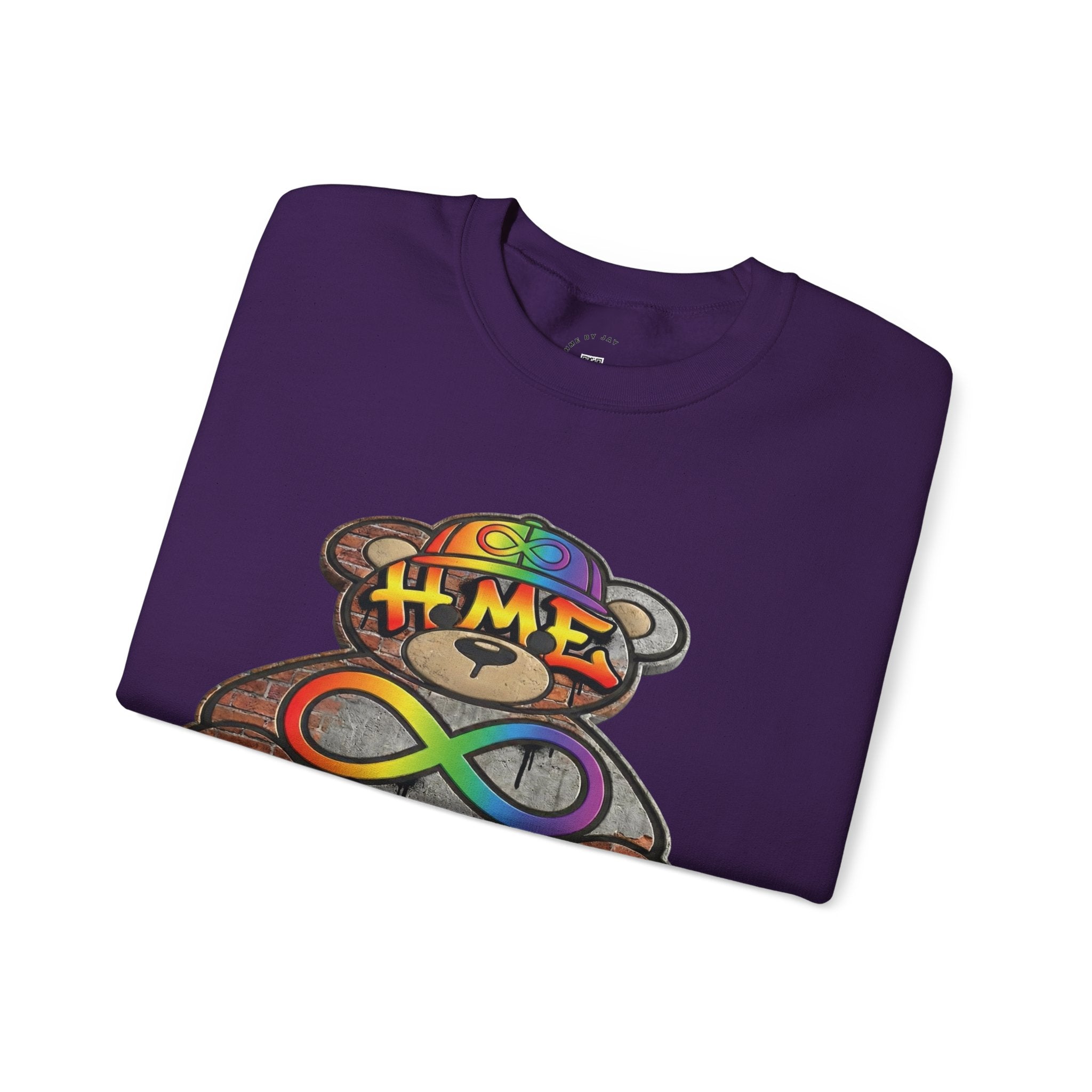 Autism Acceptance Crewneck Sweatshirt — "Socially Awkward? No, I’m Just Buffering" Colorful Puzzle Bear Design