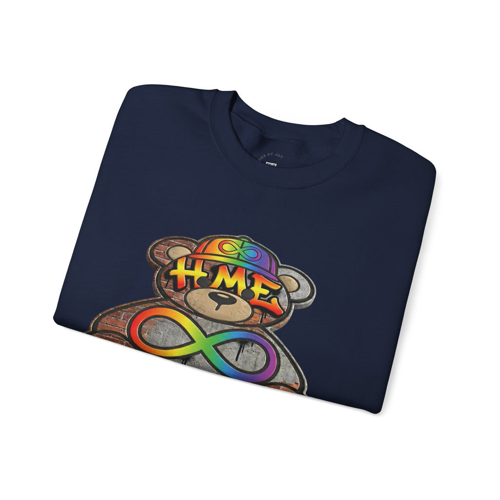 Autism Acceptance Crewneck Sweatshirt — "Socially Awkward? No, I’m Just Buffering" Colorful Puzzle Bear Design