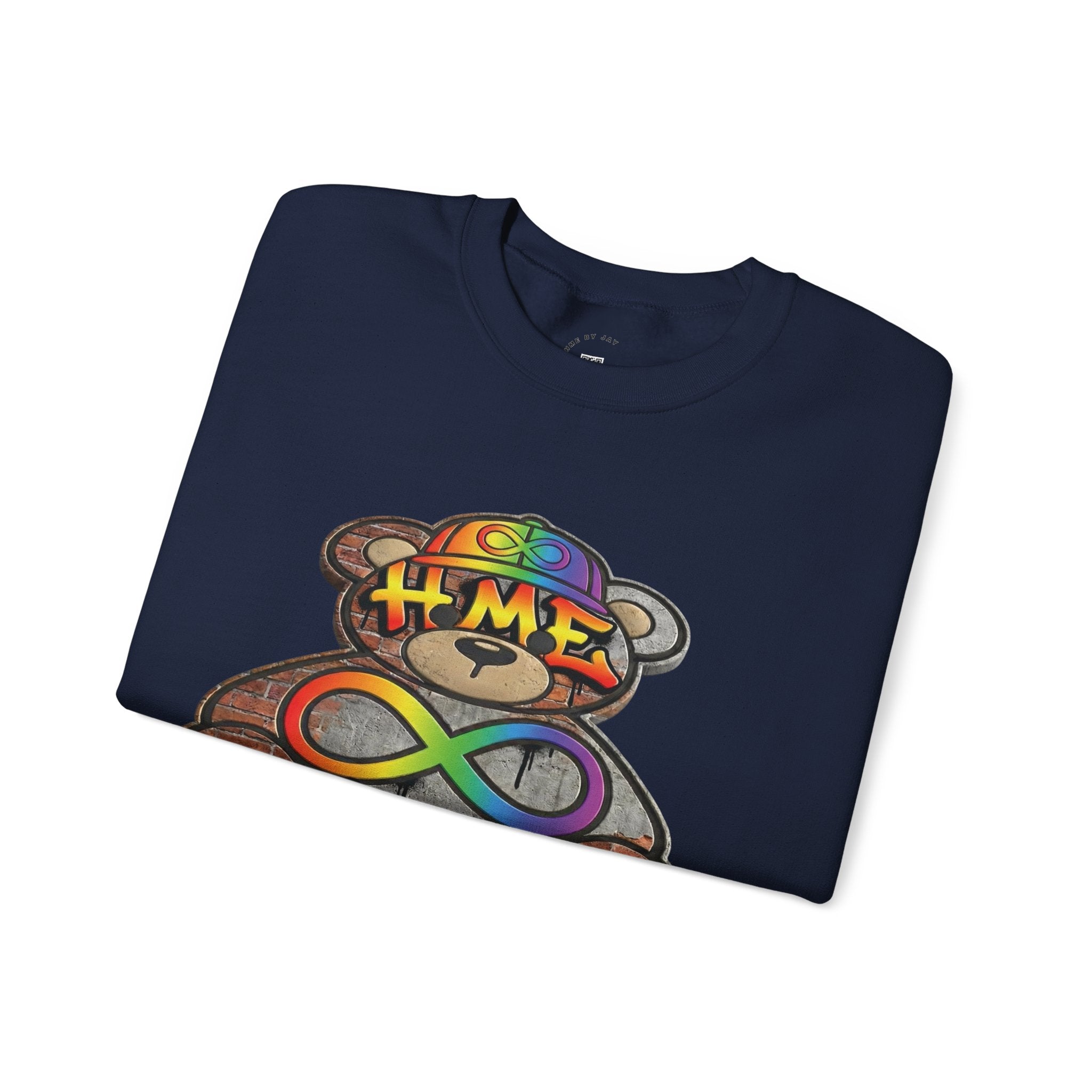 Autism Acceptance Crewneck Sweatshirt — "Socially Awkward? No, I’m Just Buffering" Colorful Puzzle Bear Design