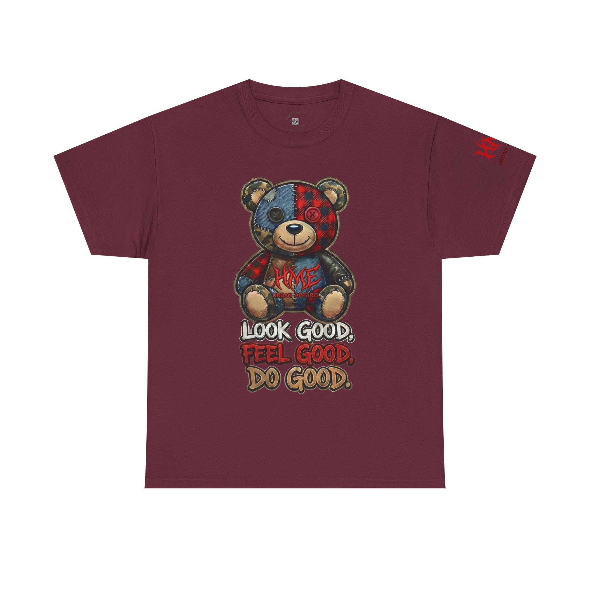 Graphic Teddy Bear Tee — "Look Good, Feel Good, Do Good" Cotton T-Shirt