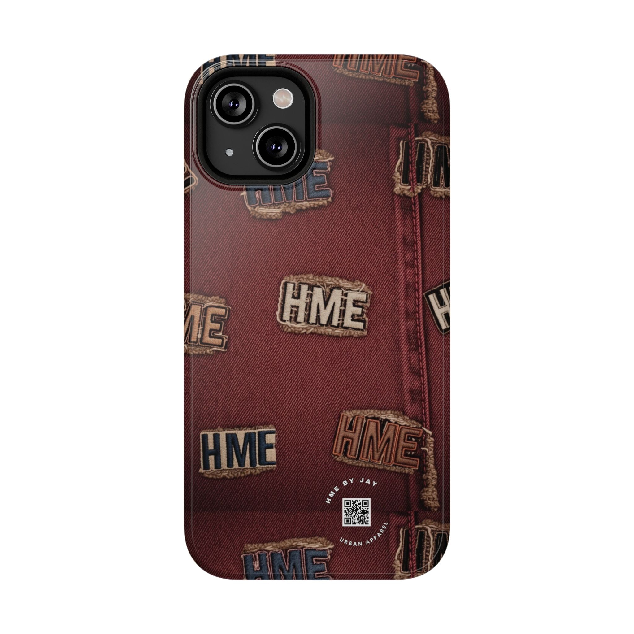 Phone Cases with HME Red Stressed Denim and Patches