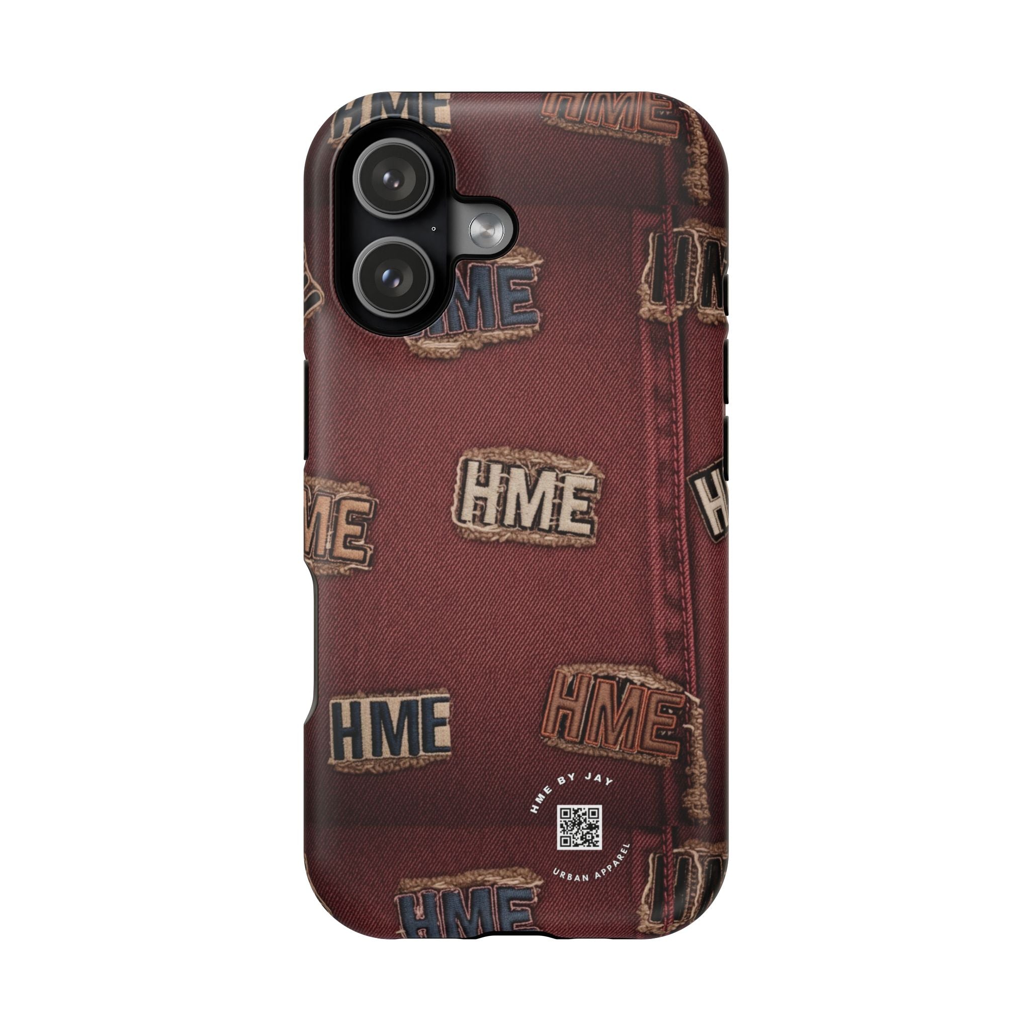 Phone Cases with HME Red Stressed Denim and Patches