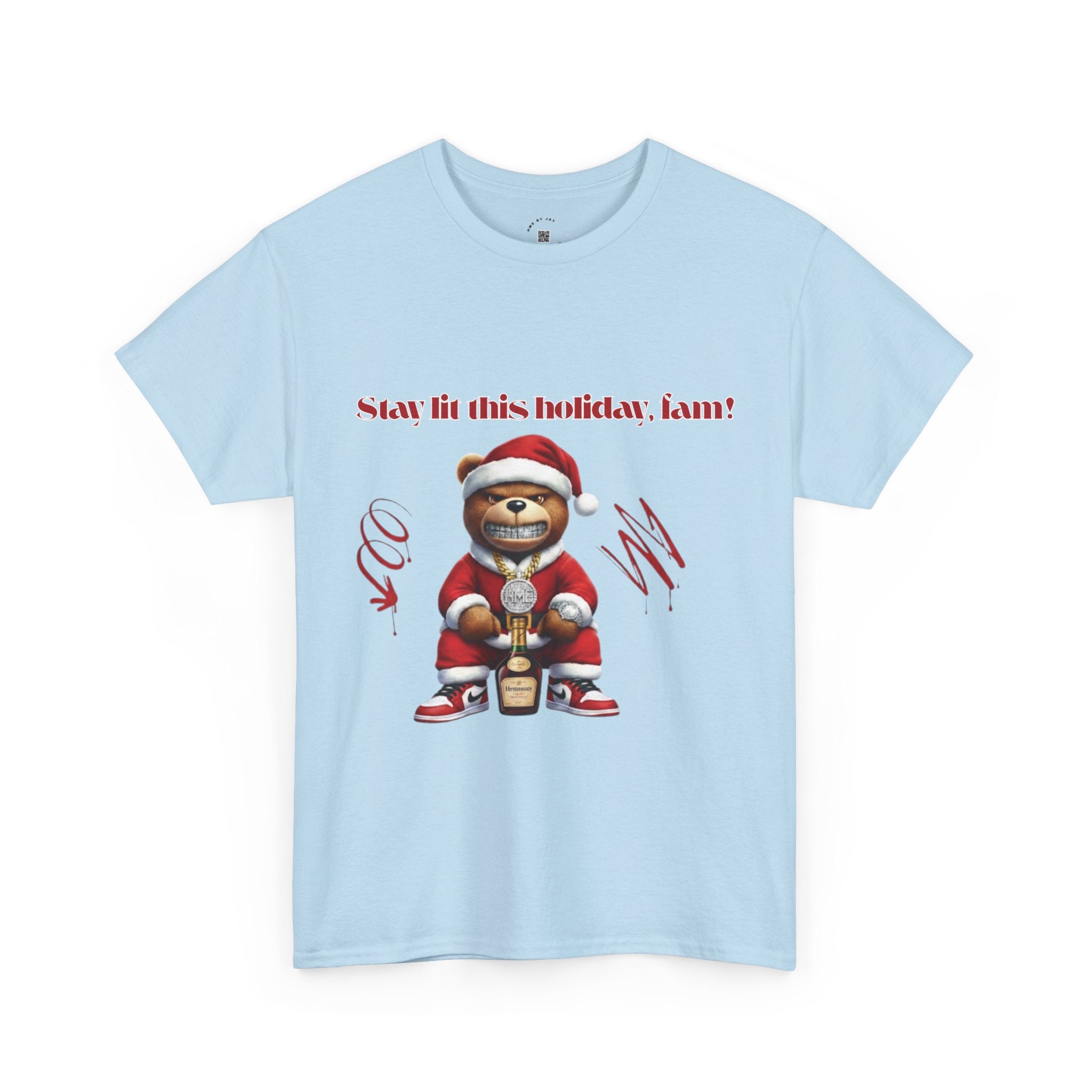 Stay Lit This Holiday, Fam! Santa Teddy Tee – Funny Christmas Graphic T-Shirt