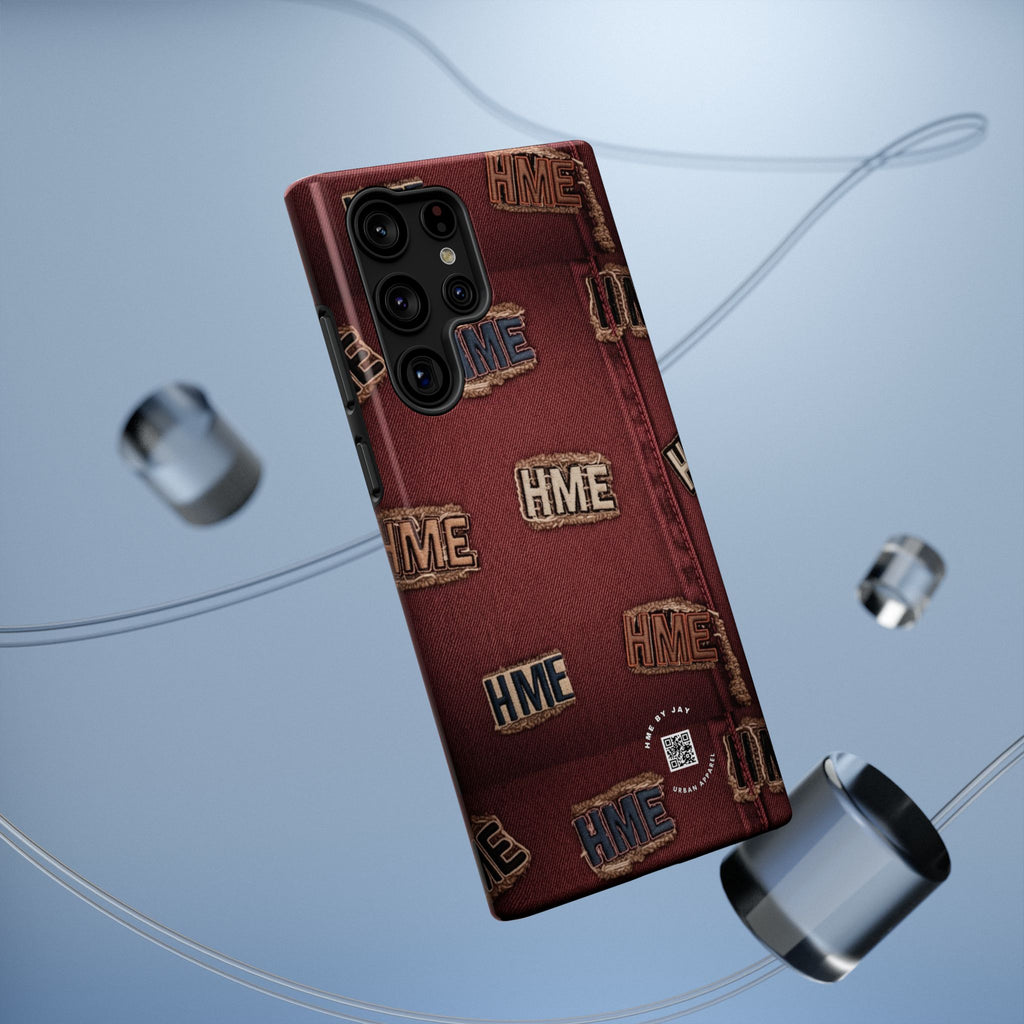 Phone Cases with HME Red Stressed Denim and Patches