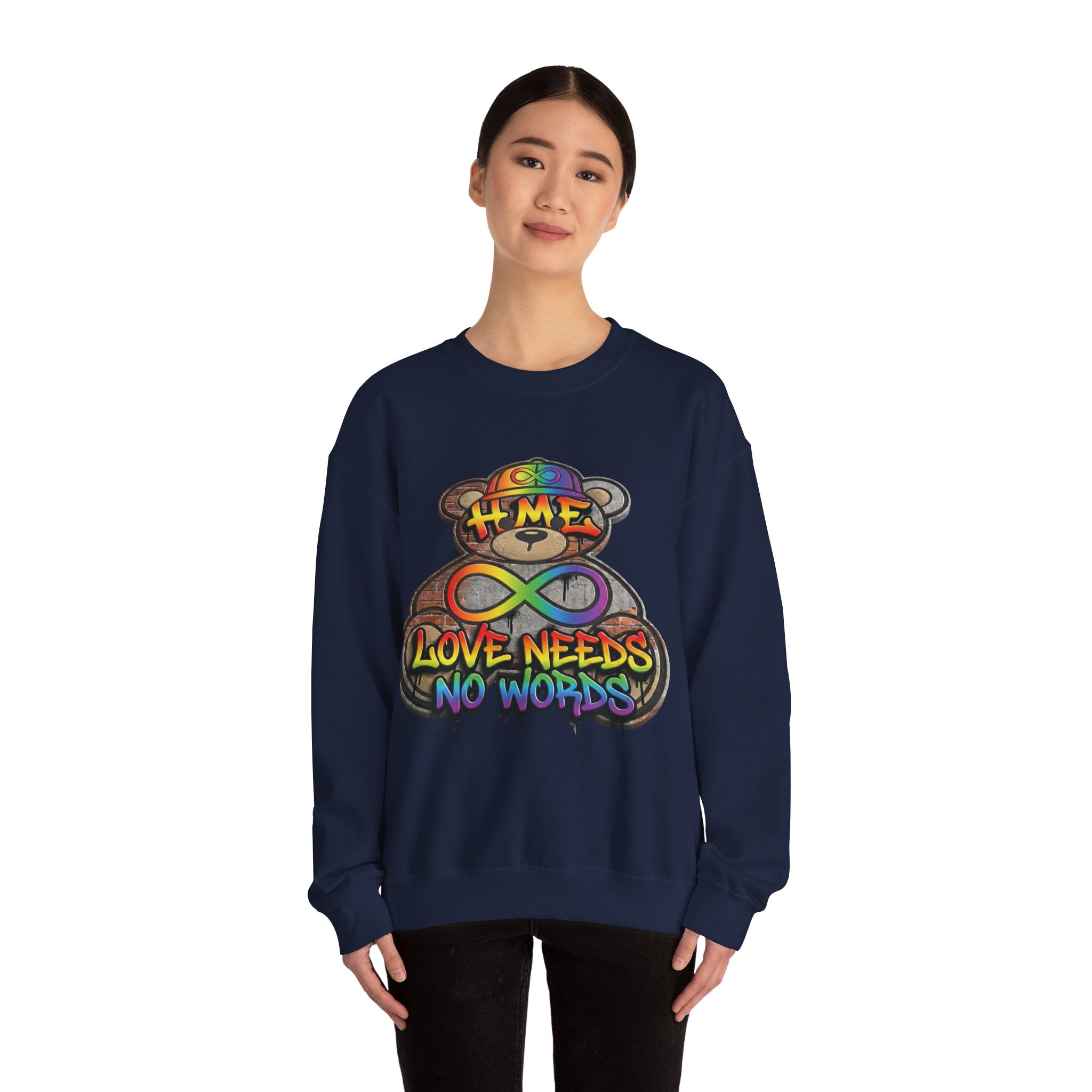 Autism Acceptance Crewneck Sweatshirt — "Socially Awkward? No, I’m Just Buffering" Colorful Puzzle Bear Design