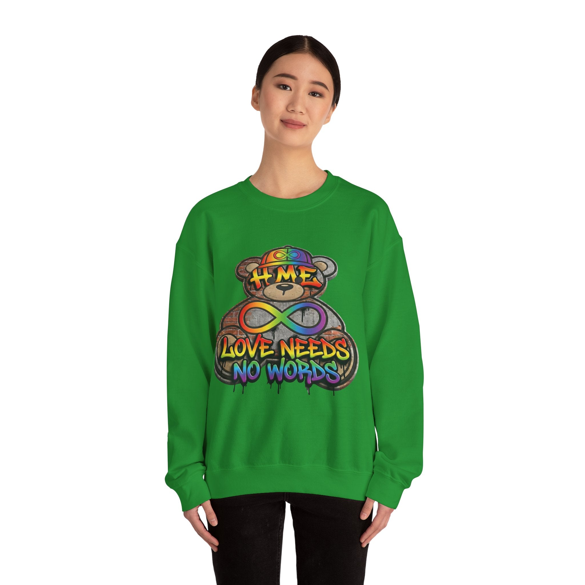 Autism Acceptance Crewneck Sweatshirt — "Socially Awkward? No, I’m Just Buffering" Colorful Puzzle Bear Design
