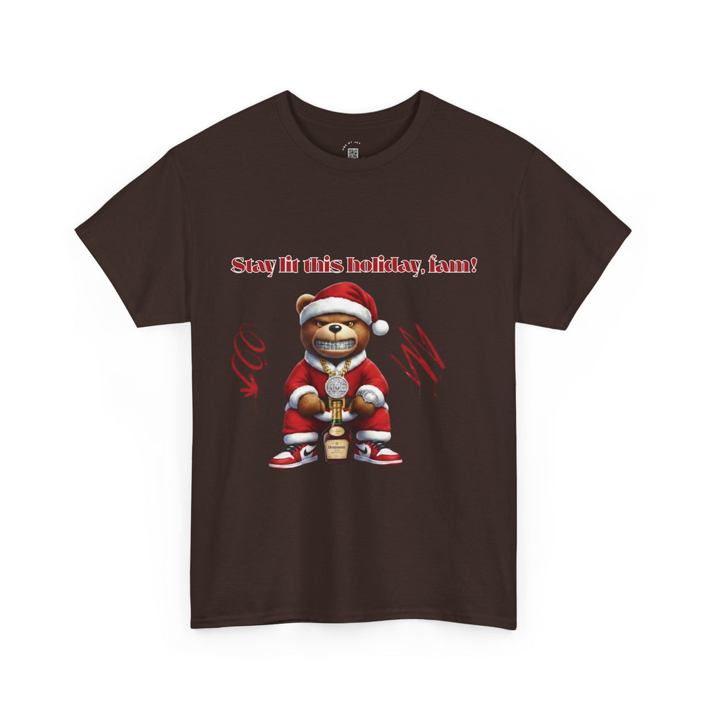 Stay Lit This Holiday, Fam! Santa Teddy Tee – Funny Christmas Graphic T-Shirt