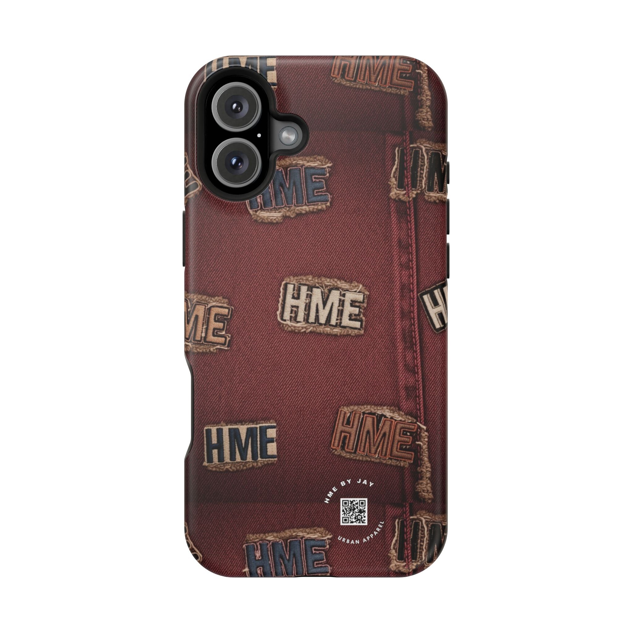Phone Cases with HME Red Stressed Denim and Patches