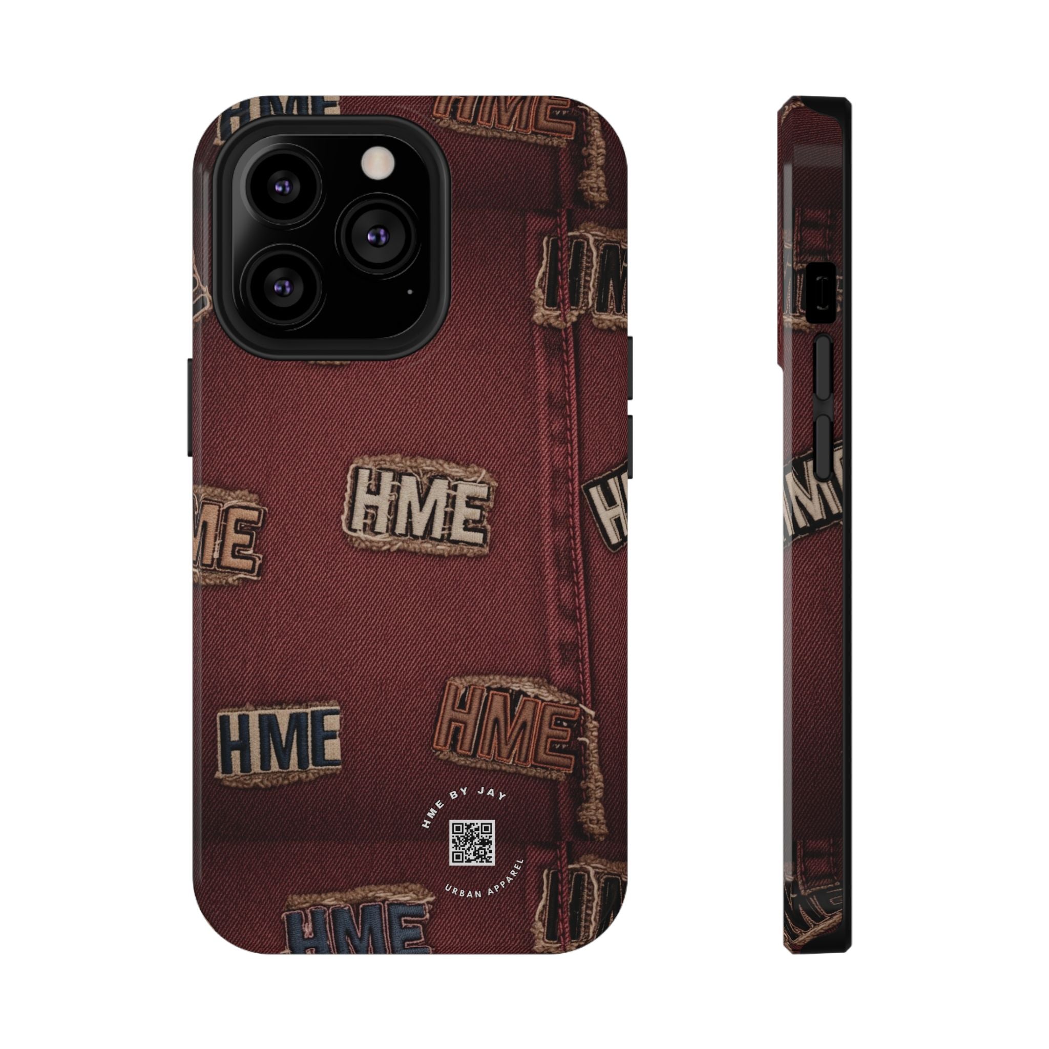 Phone Cases with HME Red Stressed Denim and Patches