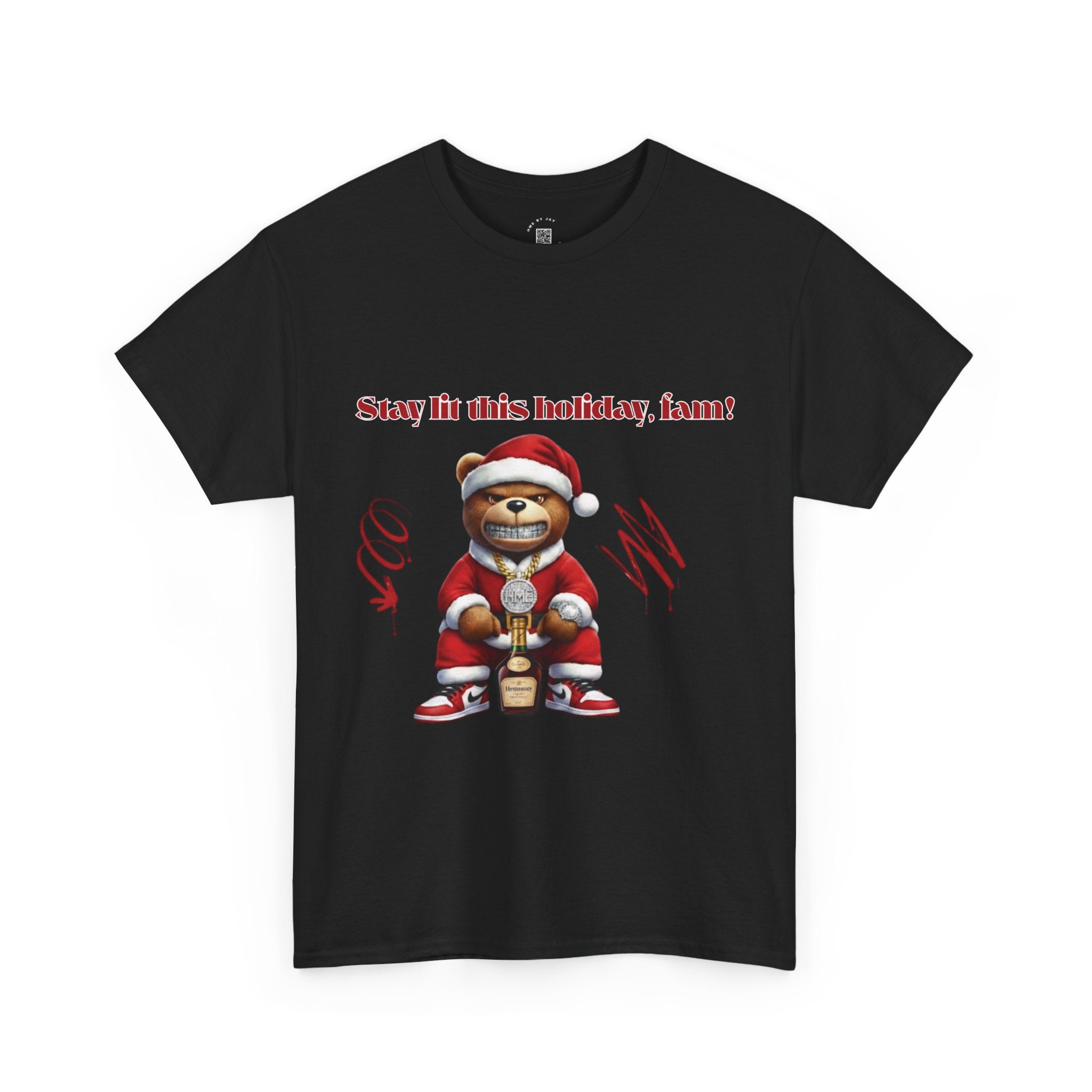 Stay Lit This Holiday, Fam! Santa Teddy Tee – Funny Christmas Graphic T-Shirt