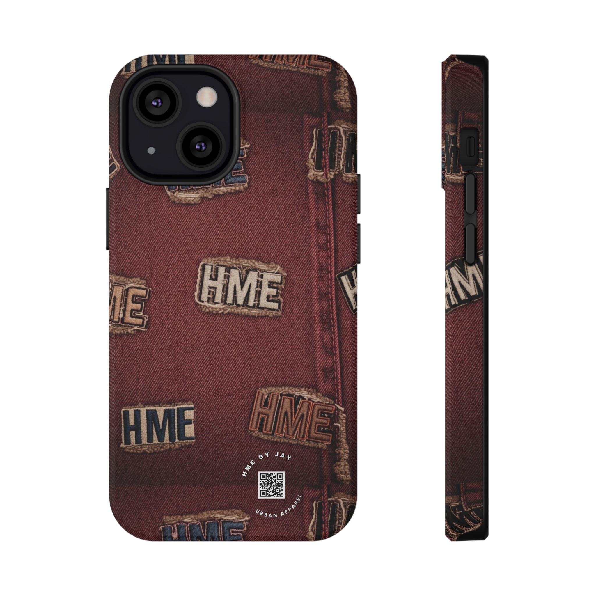 Phone Cases with HME Red Stressed Denim and Patches