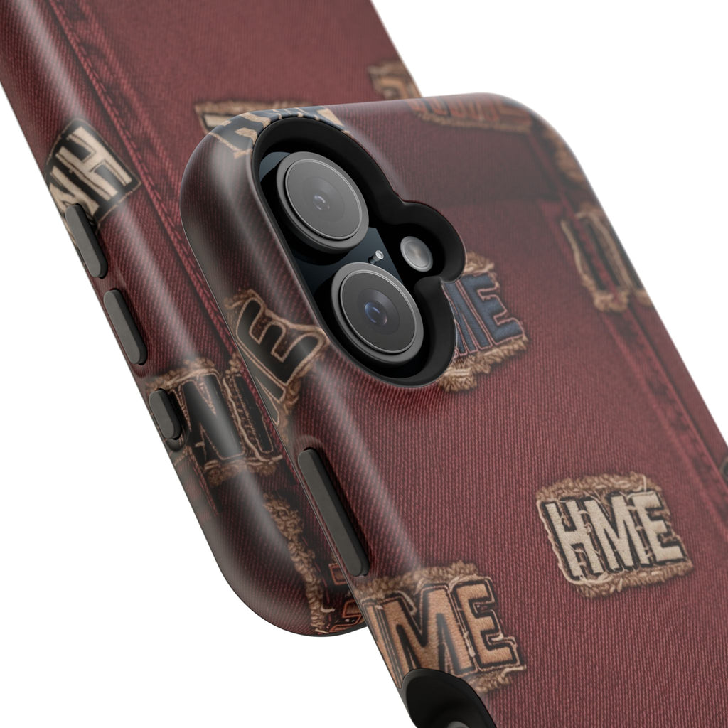 Phone Cases with HME Red Stressed Denim and Patches
