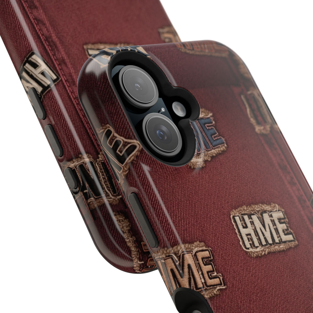 Phone Cases with HME Red Stressed Denim and Patches