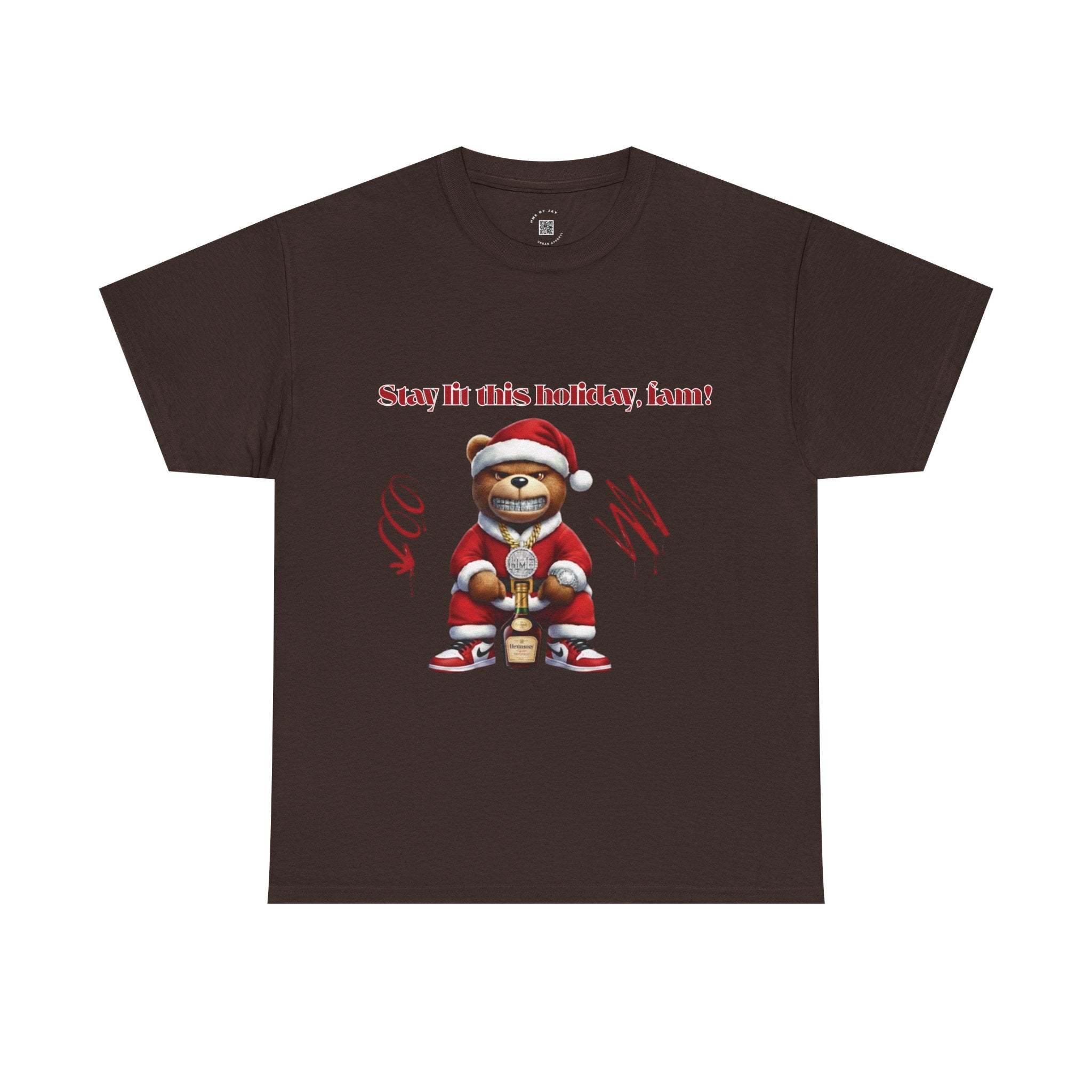 Stay Lit This Holiday, Fam! Santa Teddy Tee – Funny Christmas Graphic T-Shirt