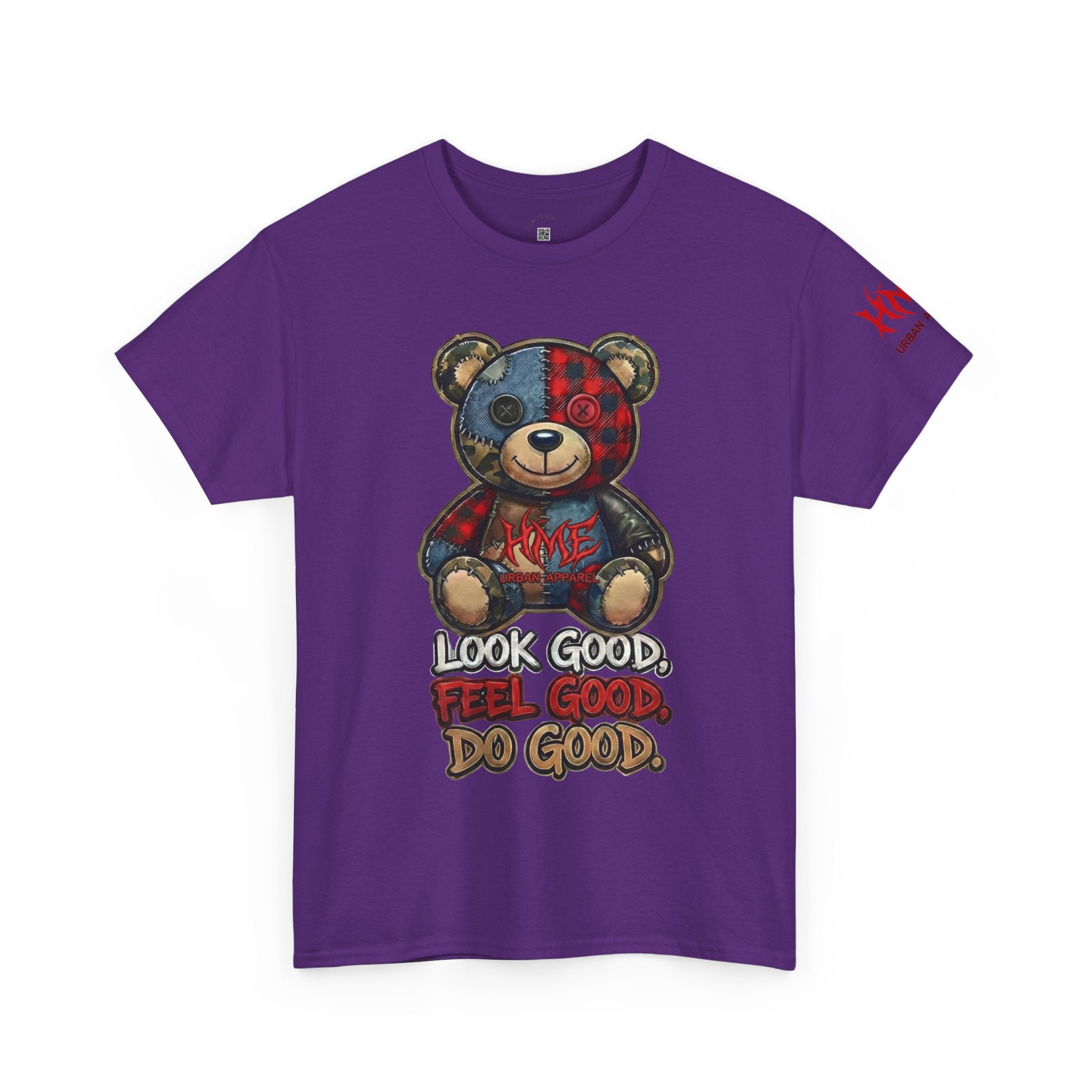 Graphic Teddy Bear Tee — "Look Good, Feel Good, Do Good" Cotton T-Shirt