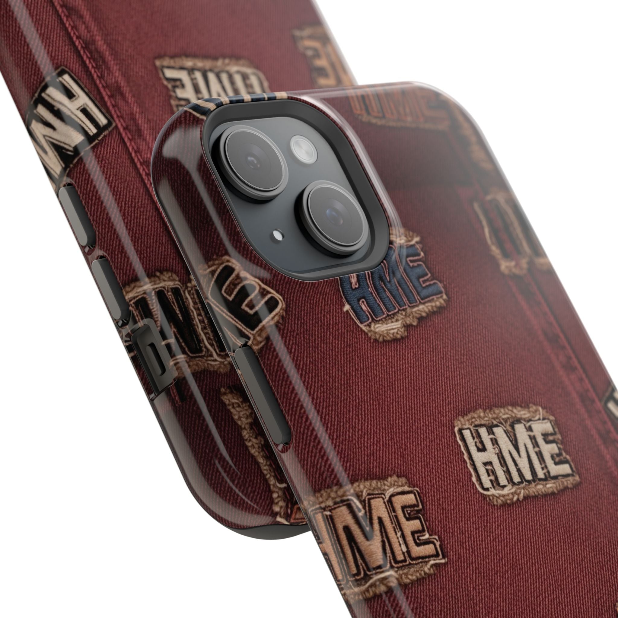 Phone Cases with HME Red Stressed Denim and Patches