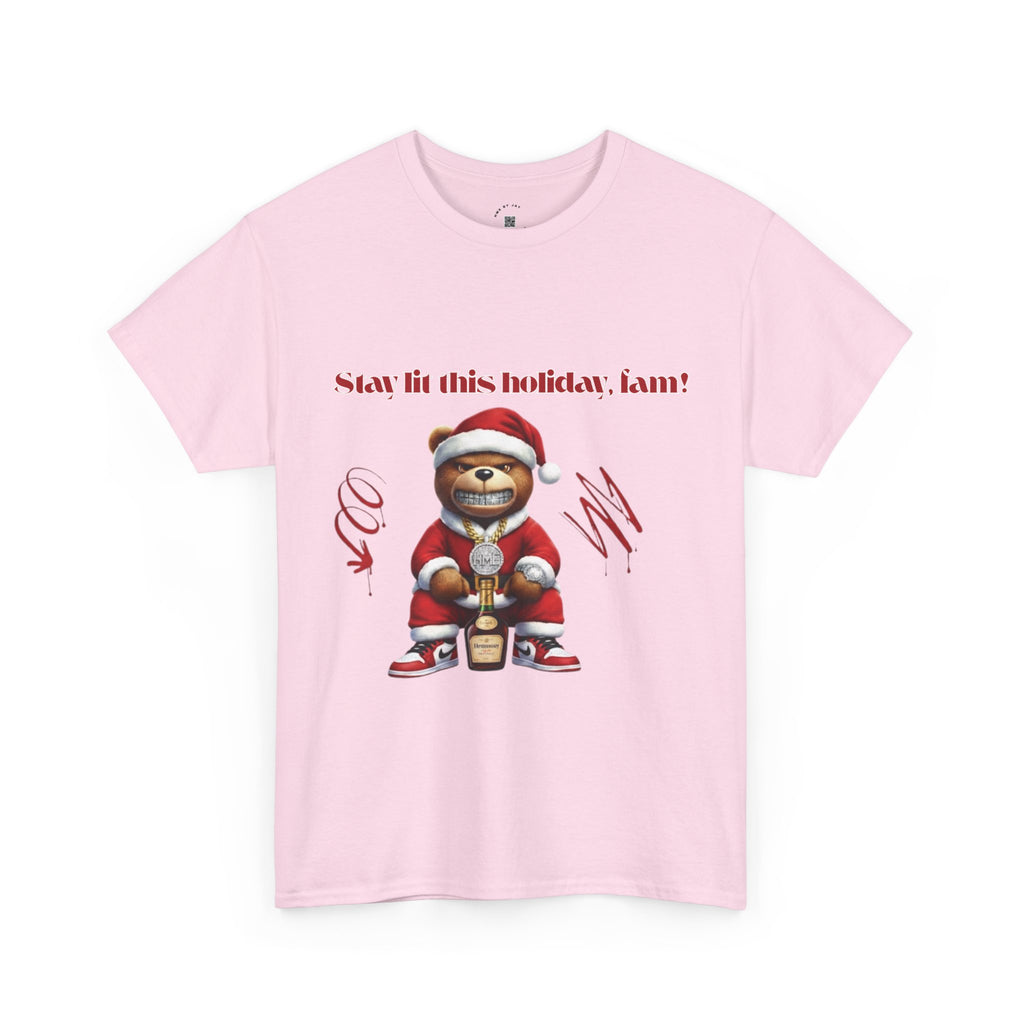 Stay Lit This Holiday, Fam! Santa Teddy Tee – Funny Christmas Graphic T-Shirt