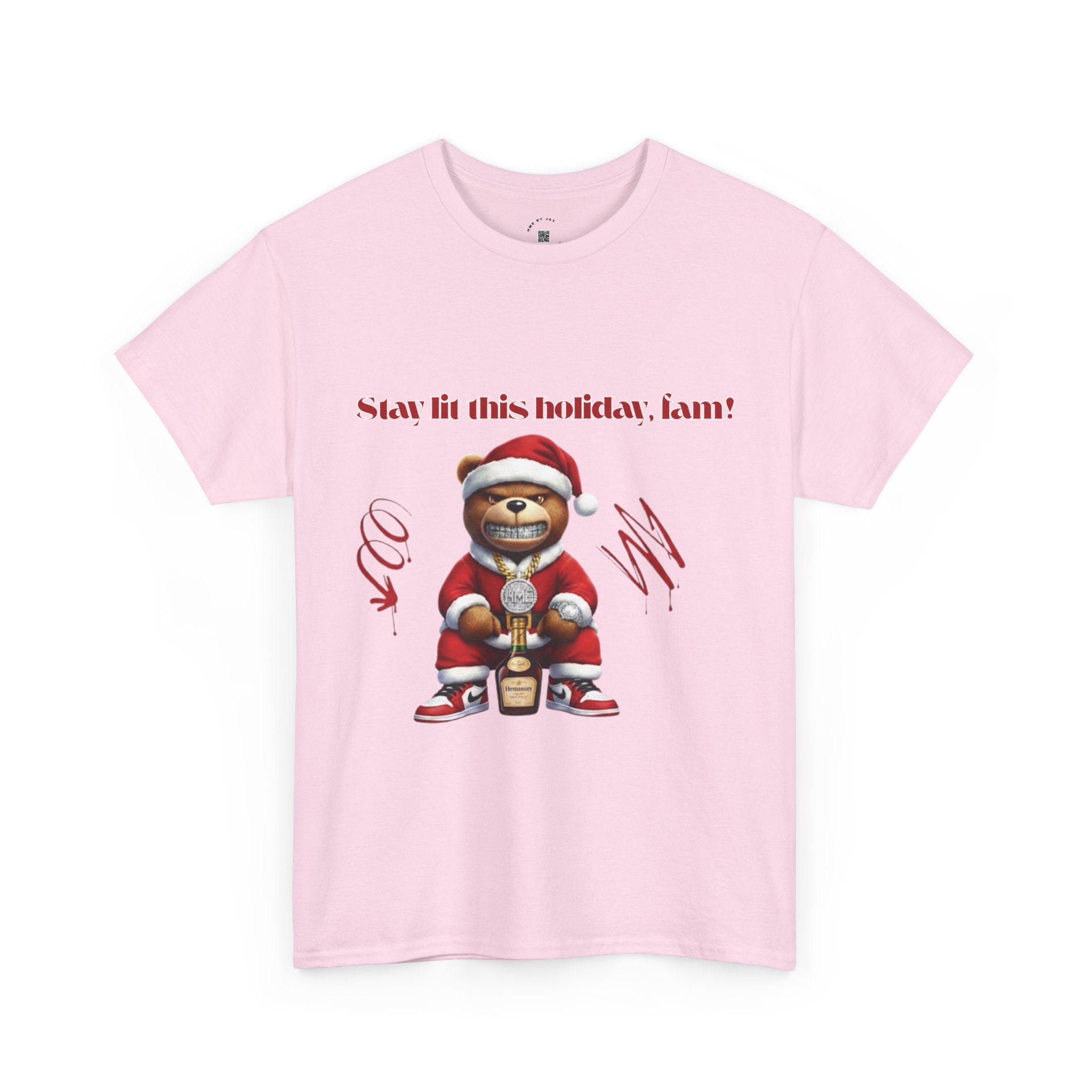 Stay Lit This Holiday, Fam! Santa Teddy Tee – Funny Christmas Graphic T-Shirt