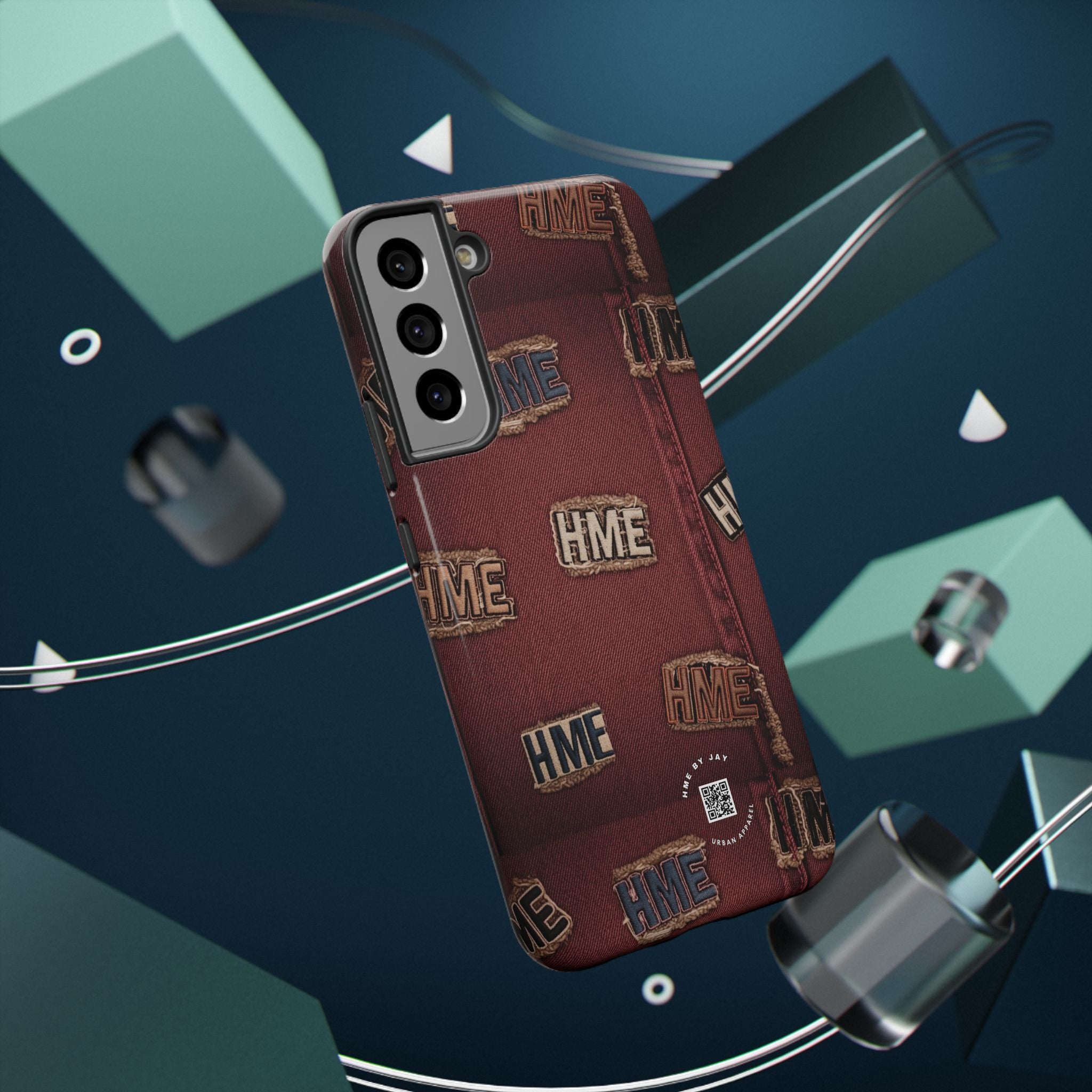 Phone Cases with HME Red Stressed Denim and Patches