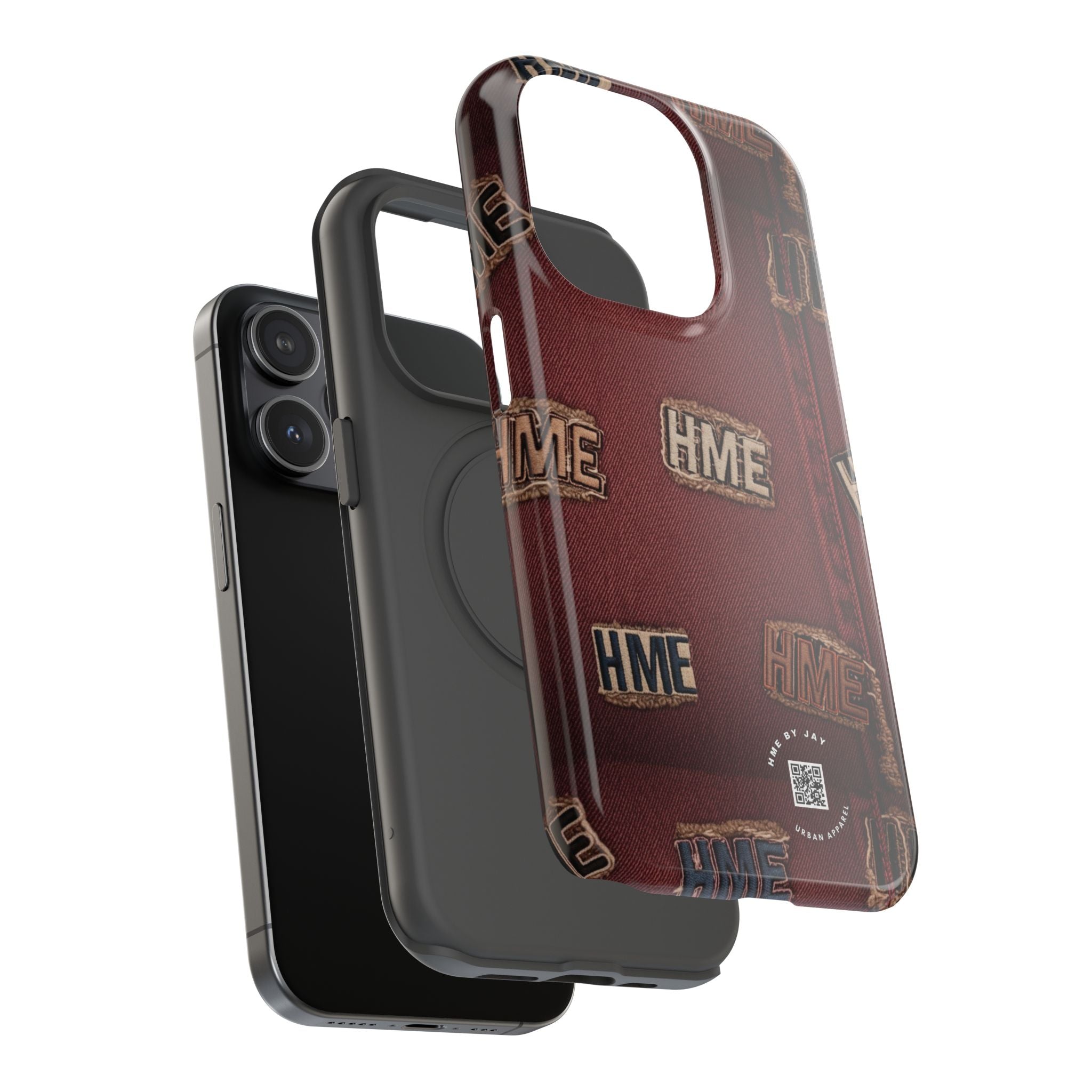 Phone Cases with HME Red Stressed Denim and Patches