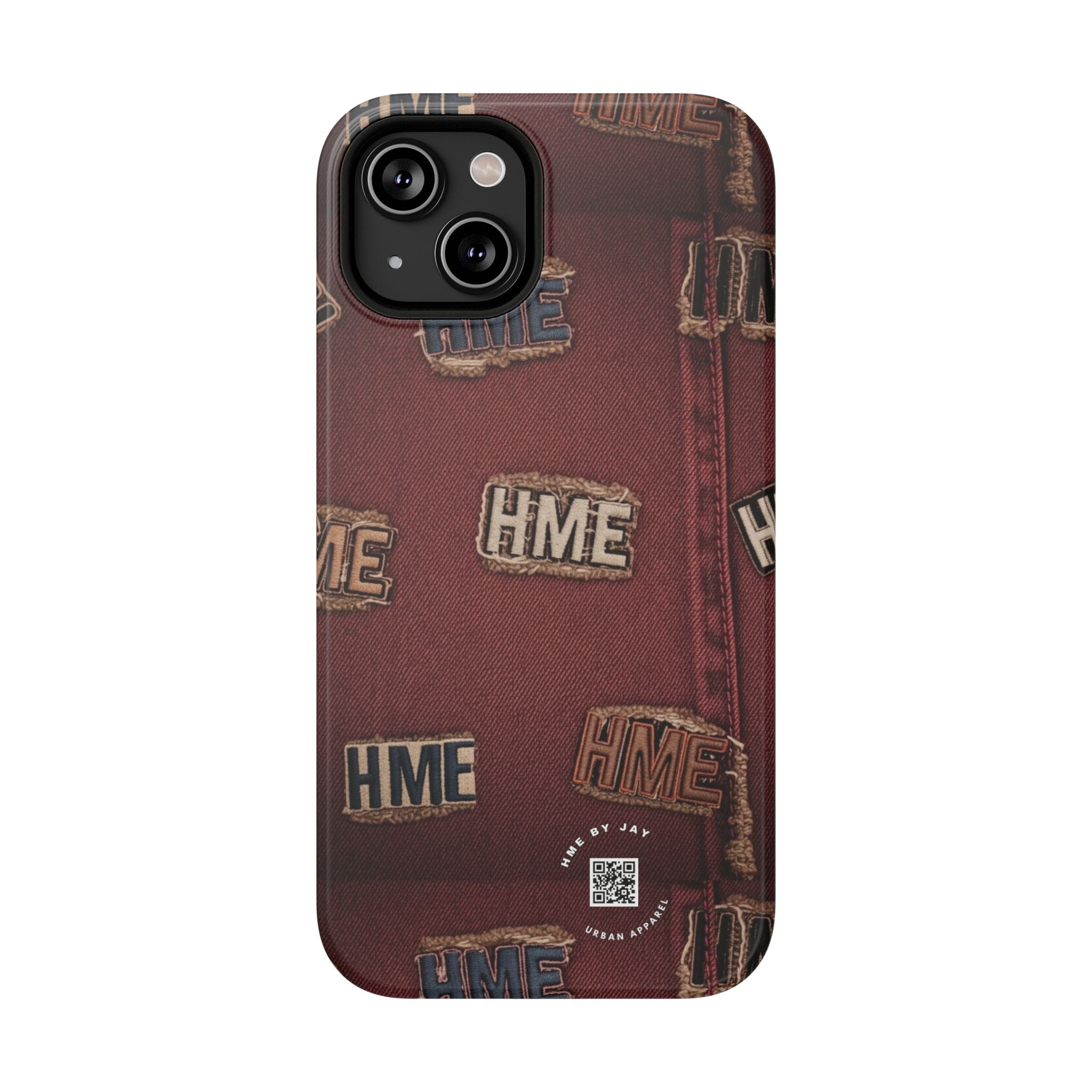 Phone Cases with HME Red Stressed Denim and Patches