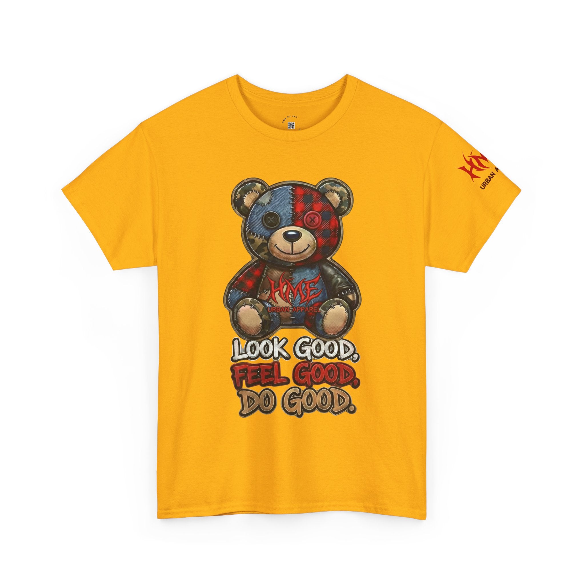 Graphic Teddy Bear Tee — "Look Good, Feel Good, Do Good" Cotton T-Shirt