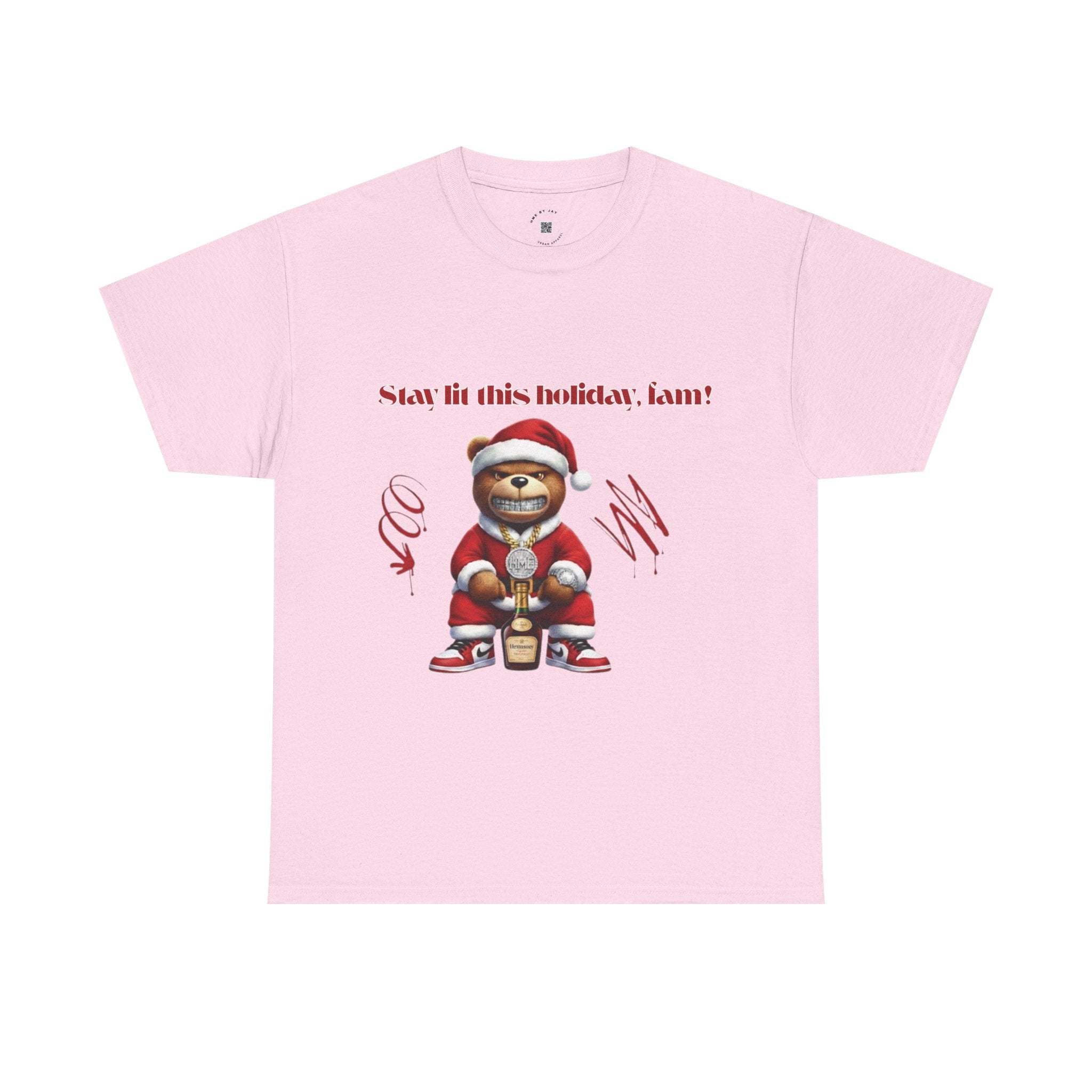 Stay Lit This Holiday, Fam! Santa Teddy Tee – Funny Christmas Graphic T-Shirt