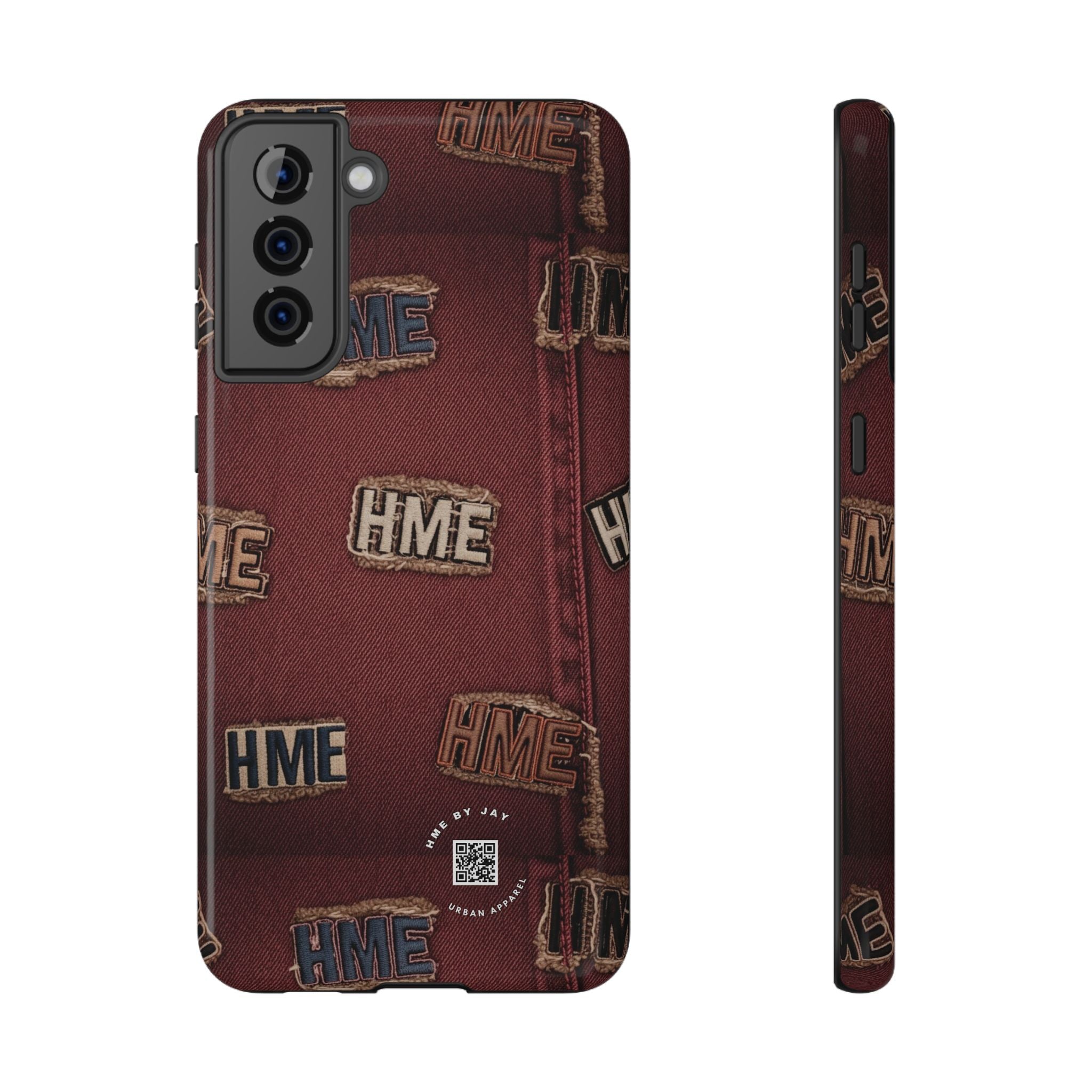 Phone Cases with HME Red Stressed Denim and Patches