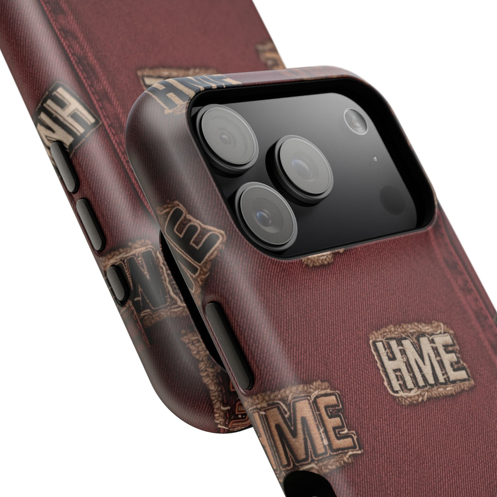 Phone Cases with HME Red Stressed Denim and Patches