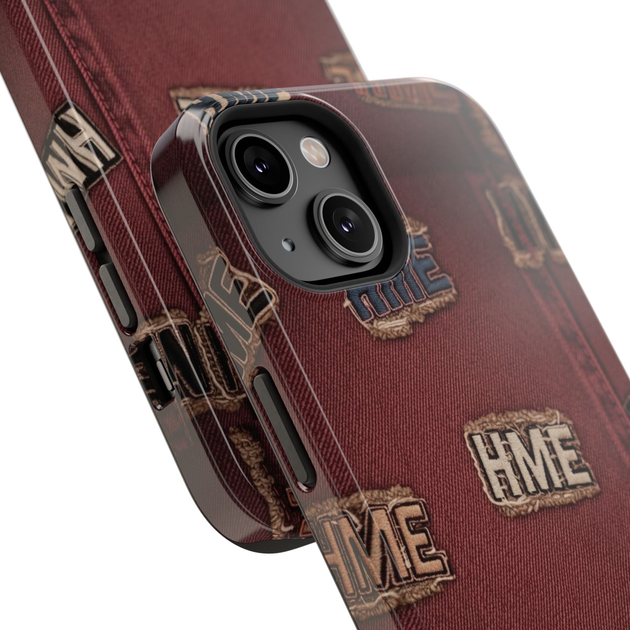 Phone Cases with HME Red Stressed Denim and Patches