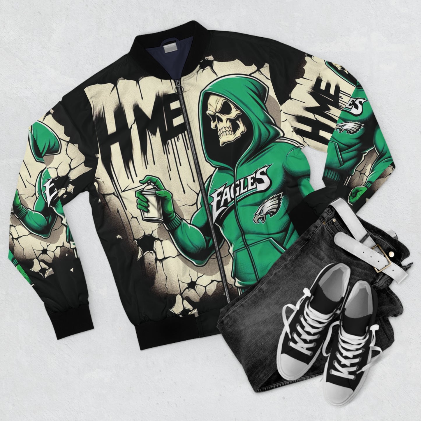 Bomber Jacket - Skeletor Philadelphia Eagles Retro Cartoon Design