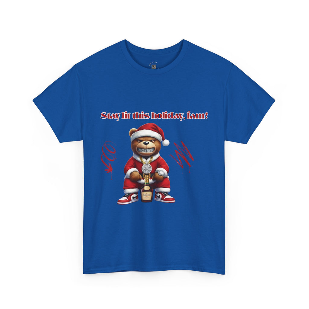 Stay Lit This Holiday, Fam! Santa Teddy Tee – Funny Christmas Graphic T-Shirt