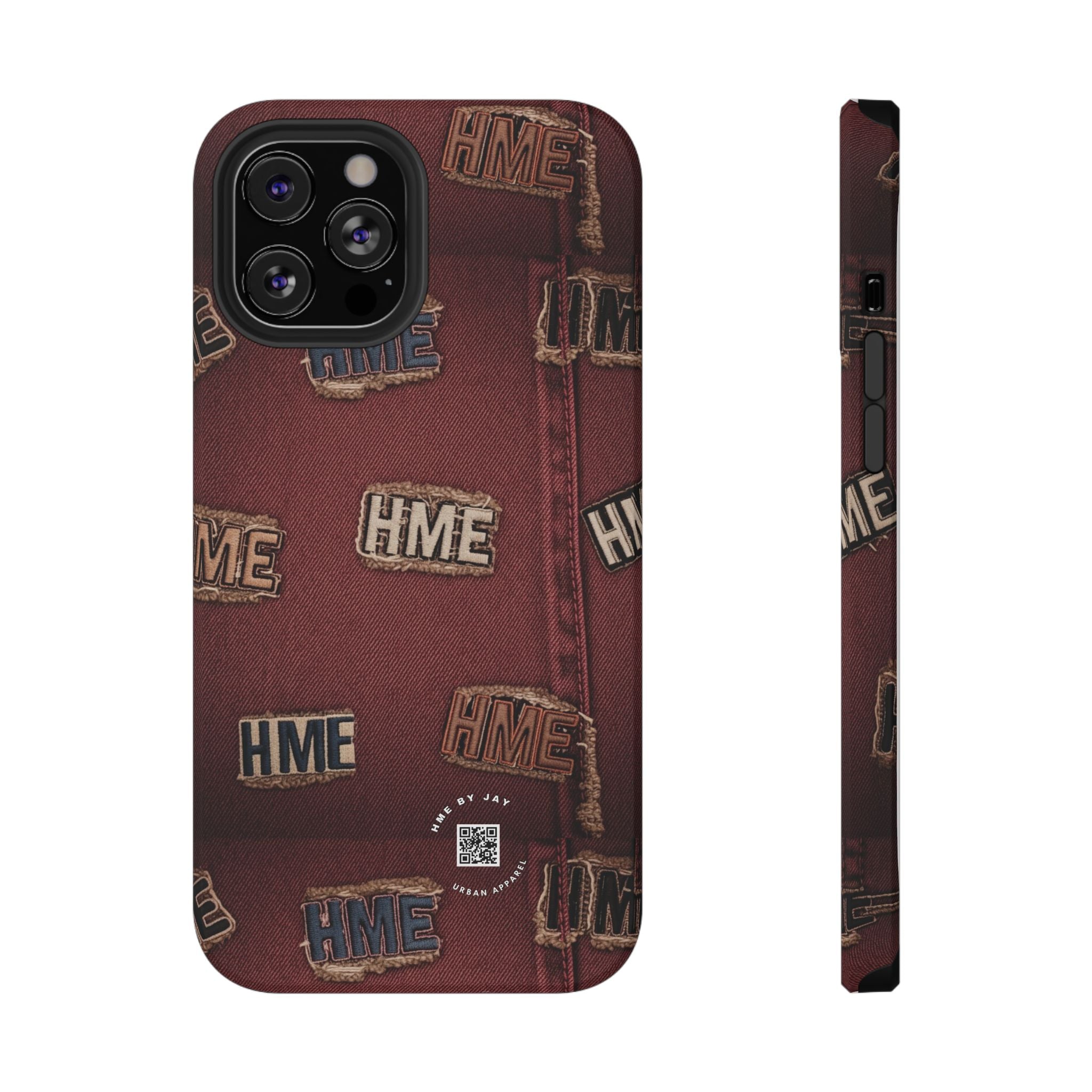 Phone Cases with HME Red Stressed Denim and Patches
