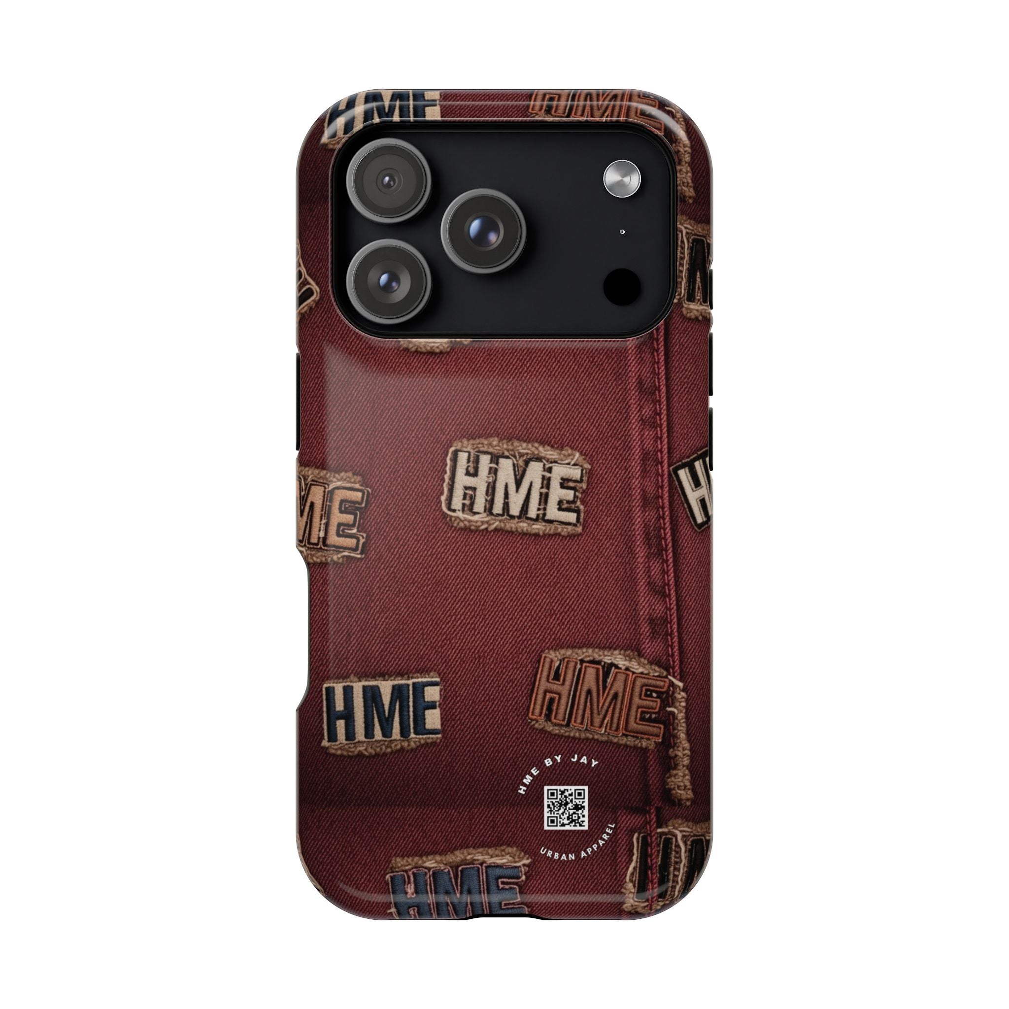 Phone Cases with HME Red Stressed Denim and Patches