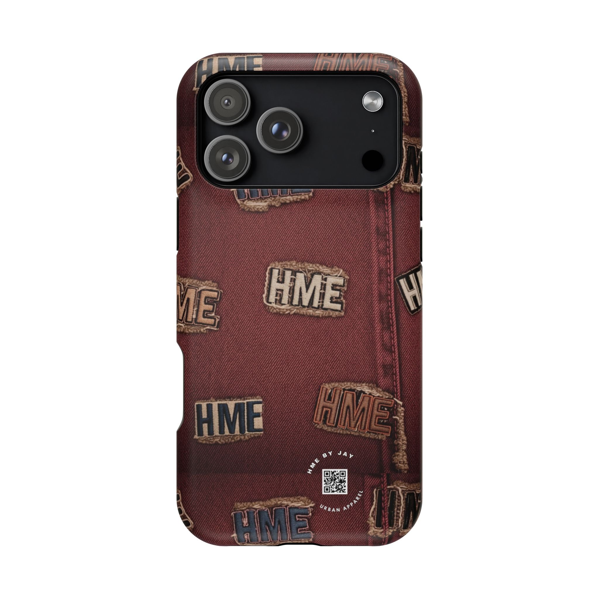Phone Cases with HME Red Stressed Denim and Patches