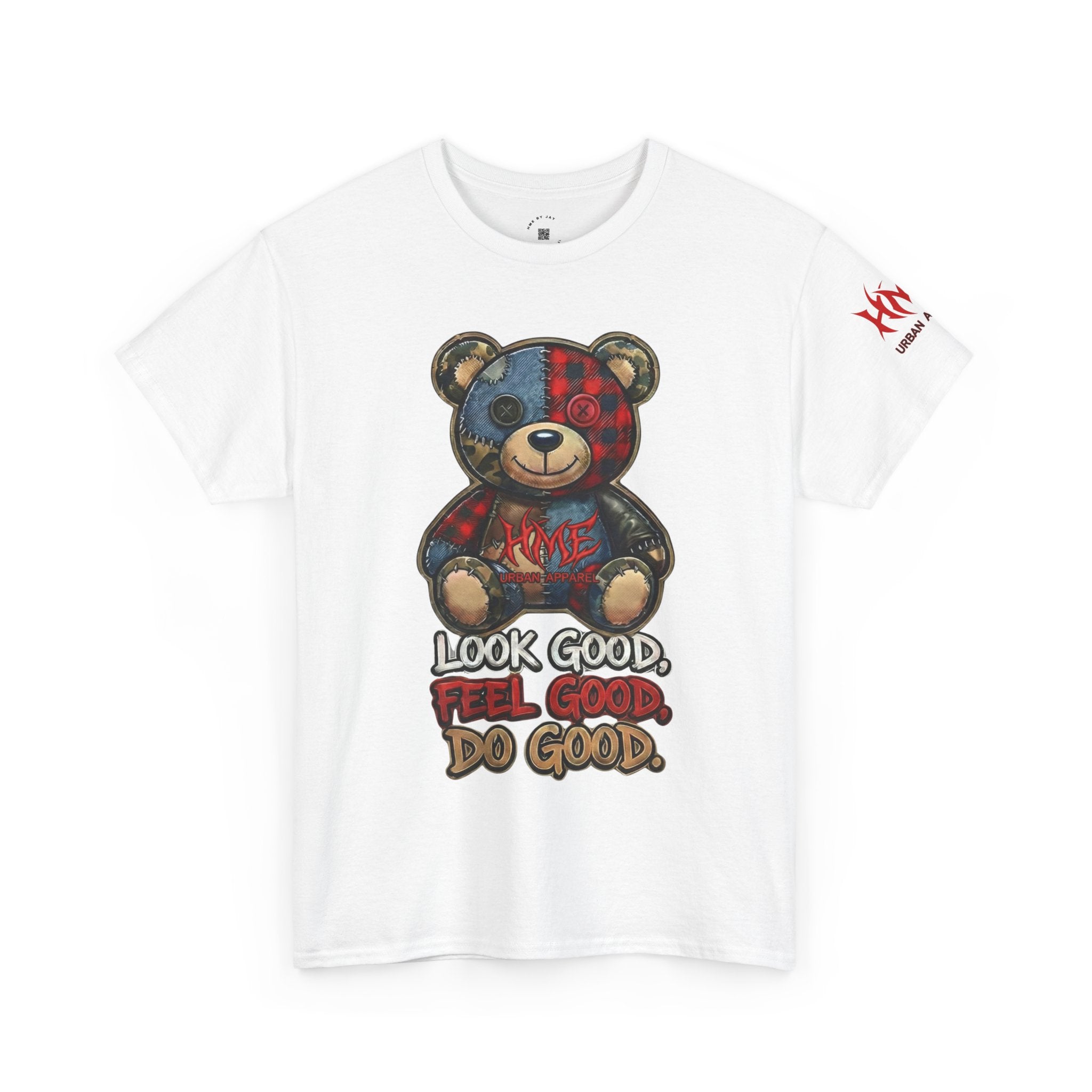 Graphic Teddy Bear Tee — "Look Good, Feel Good, Do Good" Cotton T-Shirt