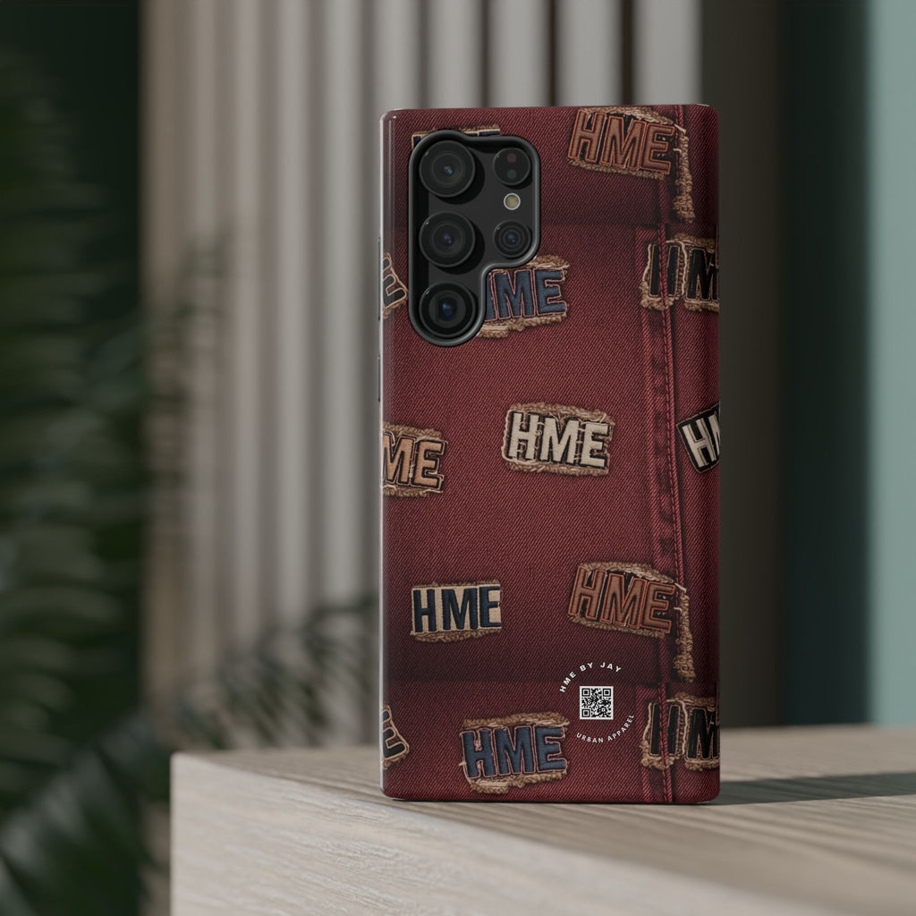 Phone Cases with HME Red Stressed Denim and Patches